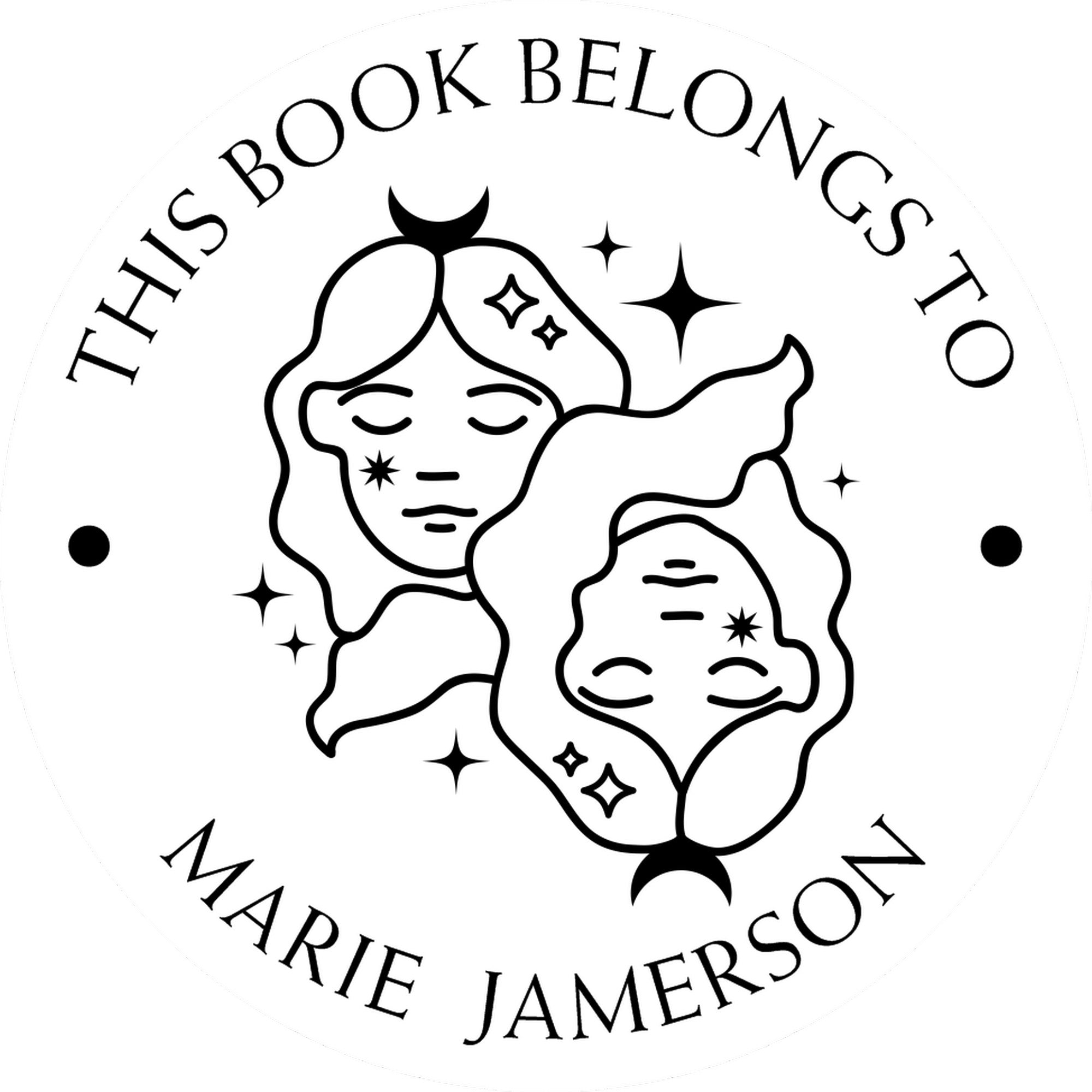 PSI Pre-Inked Gemini Twins with Stars Personalized Bookplate Stamp - Engineer Seal Stamps