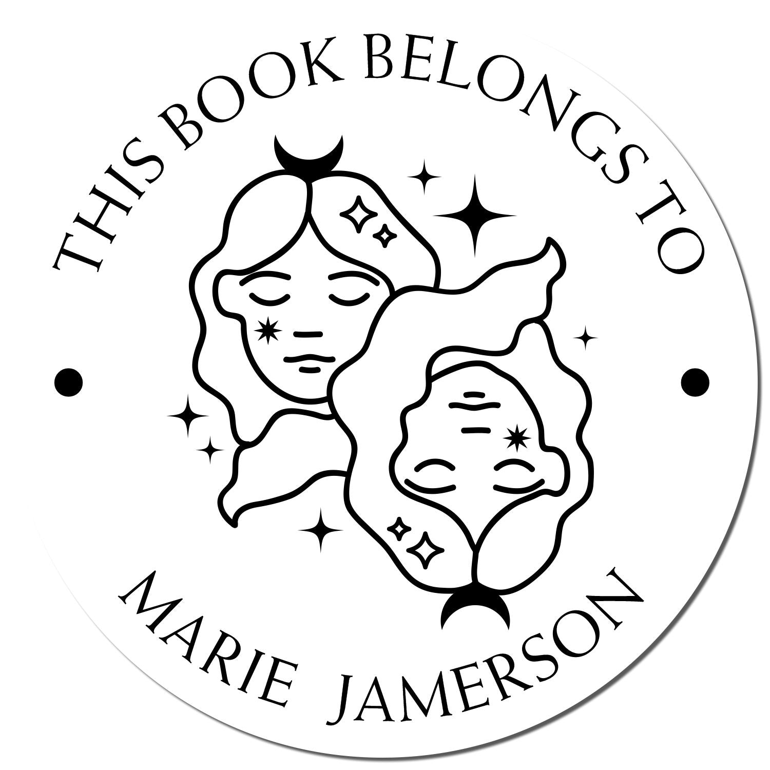 Wood Handle Gemini Twins with Stars Custom Made Book Ownership Label Stamp - Engineer Seal Stamps
