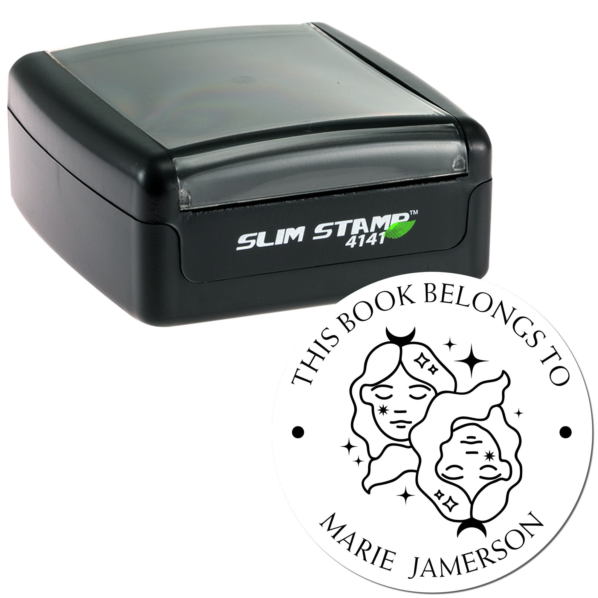 Pre-Inked Gemini Twins with Stars Personalized Read It Love It Stamper - Engineer Seal Stamps