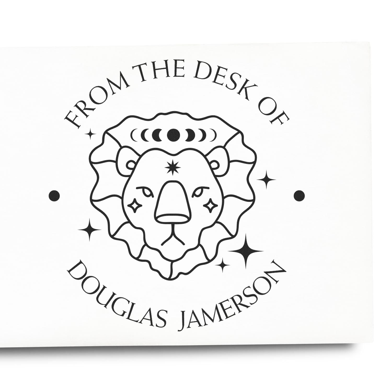 Wood Handle Leo Lion with Sun and Stars Custom Made Book Ownership Label Stamper - Engineer Seal Stamps