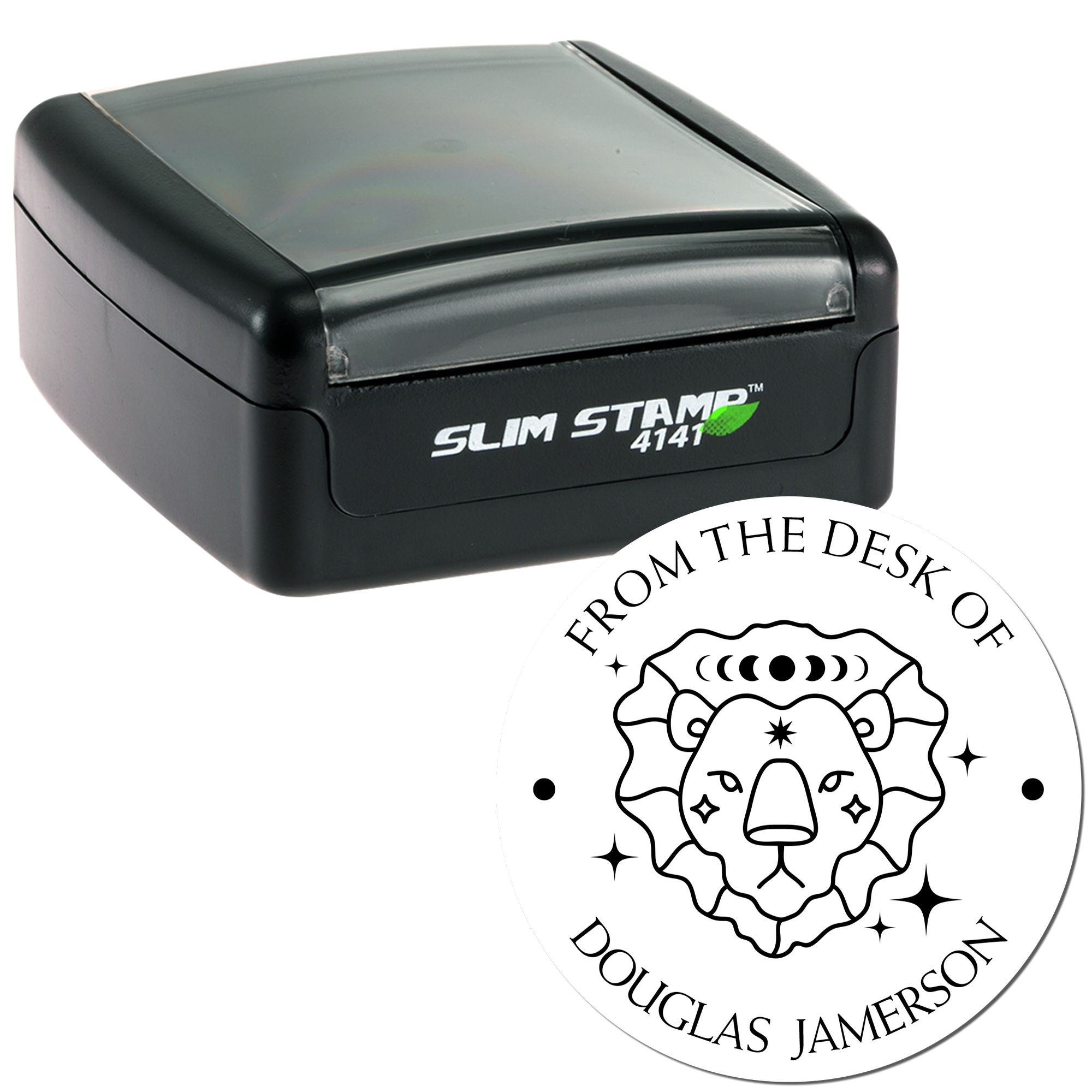 Pre-Inked Leo Lion with Sun and Stars Personalized Read It Love It Return It Stamp - Engineer Seal Stamps