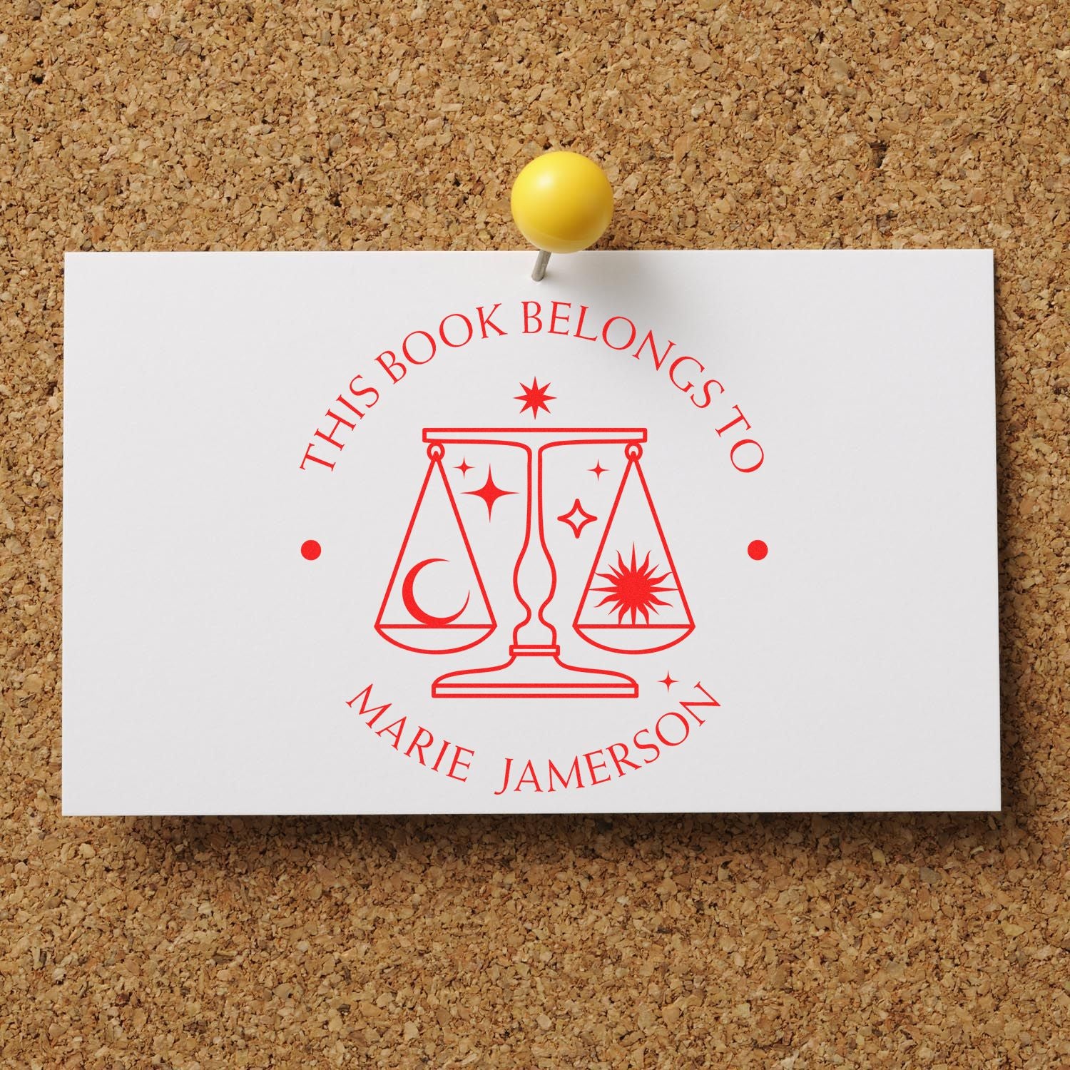 Wood Handle Libra Scales with Sun & Moon Custom Made Book Property Stamp - Engineer Seal Stamps