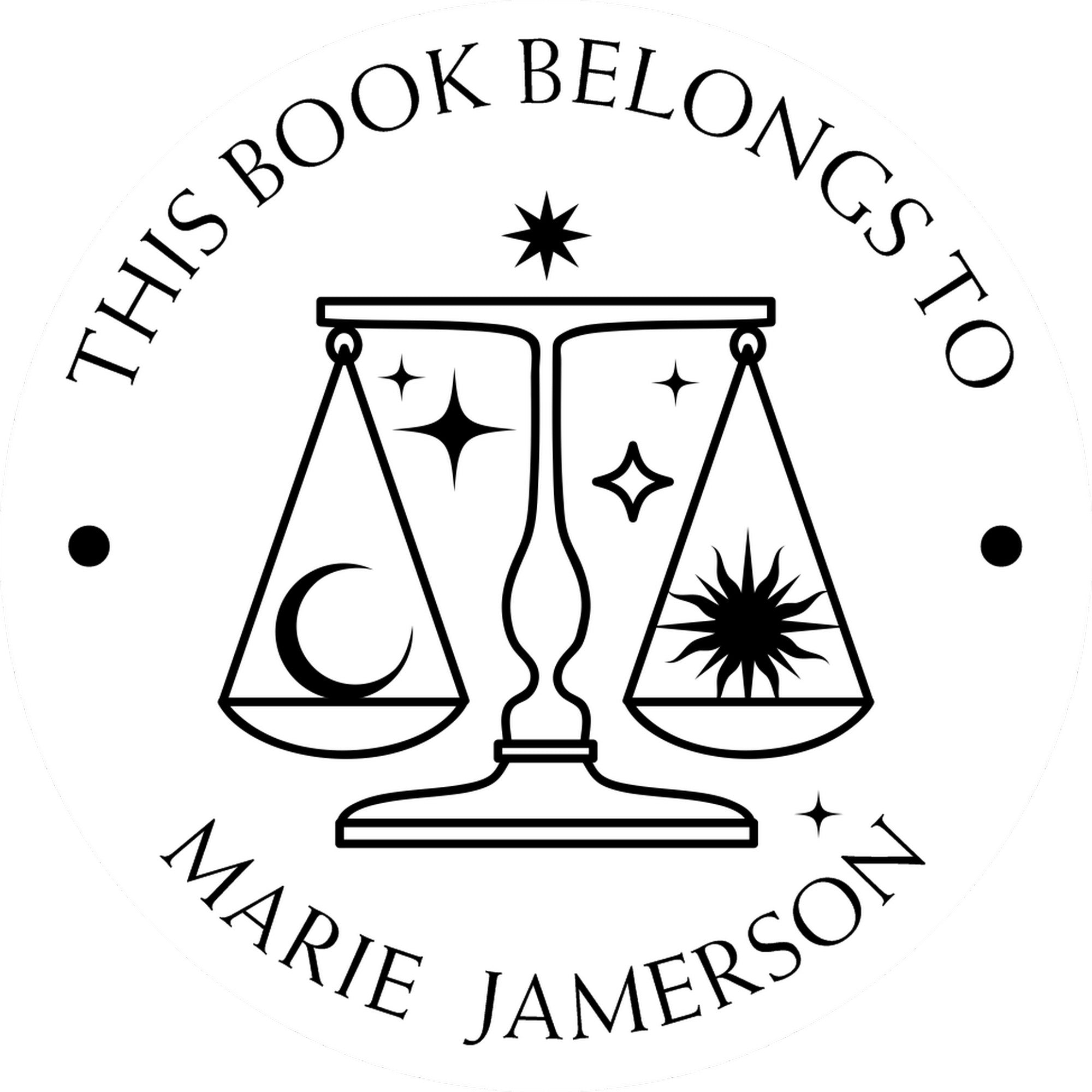 Pre-Inked Libra Scales with Sun & Moon Personalized Read It Love It Return It Stamper - Engineer Seal Stamps