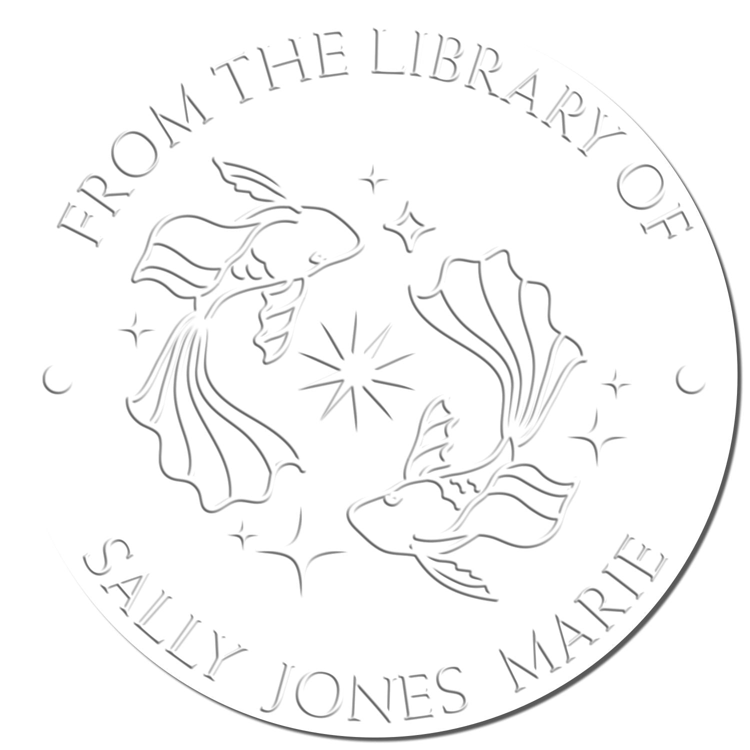 Soft Pisces Swimming Fish Custom Bibliophile Embosser - Engineer Seal Stamps