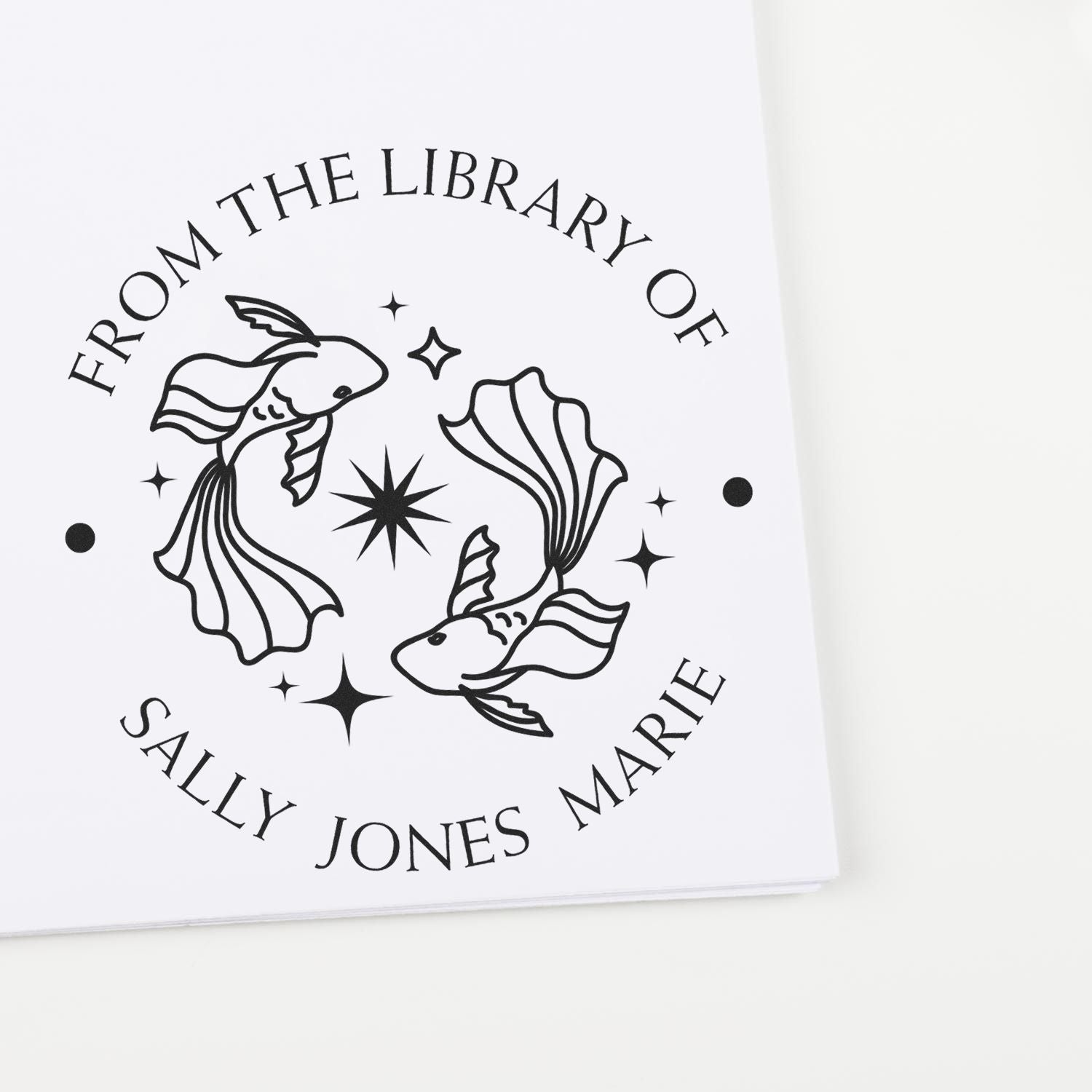 Wood Handle Pisces Swimming Fish Custom Made Book Property Stamper - Engineer Seal Stamps