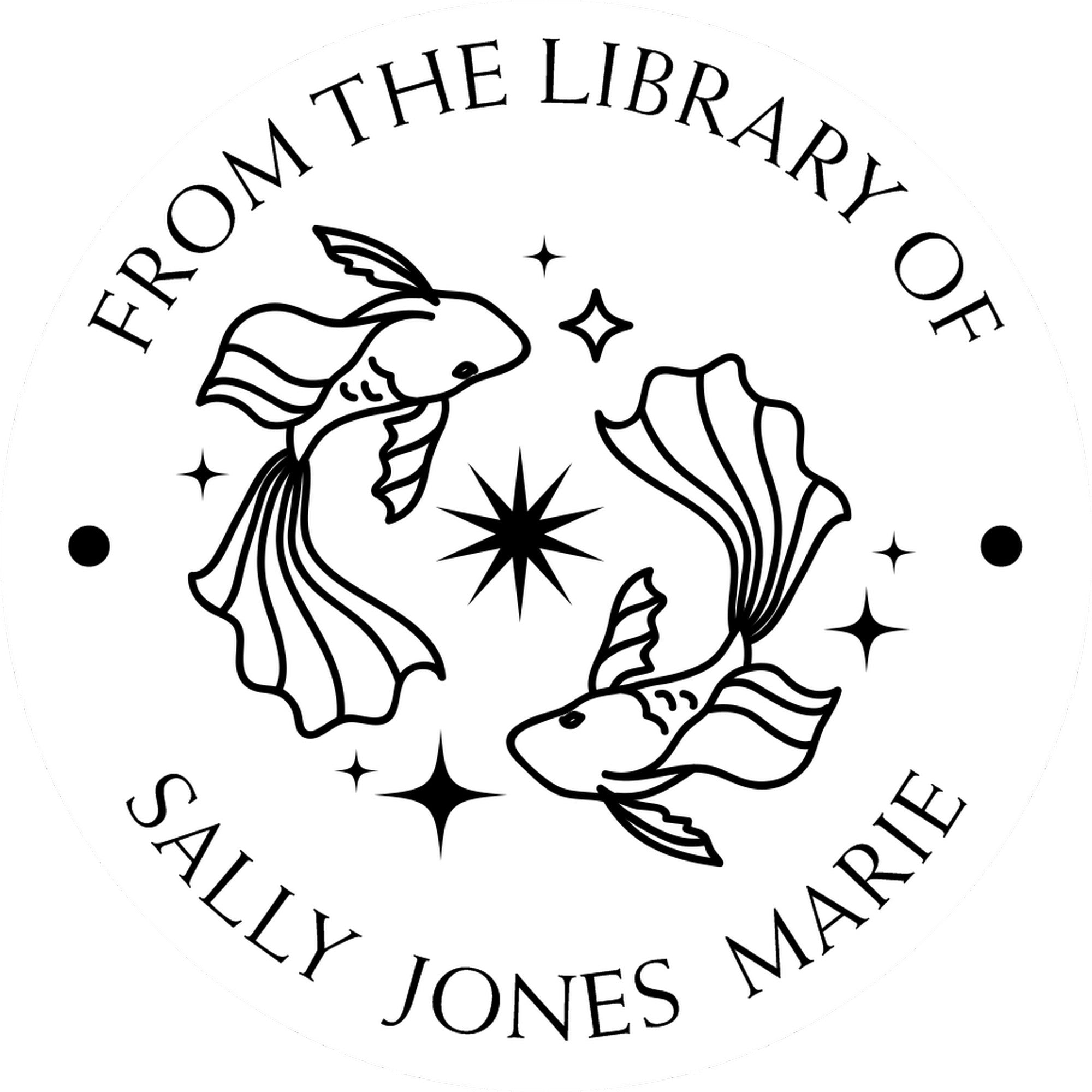 PSI Pre-Inked Pisces Swimming Fish Personalized Bookworm Stamper - Engineer Seal Stamps