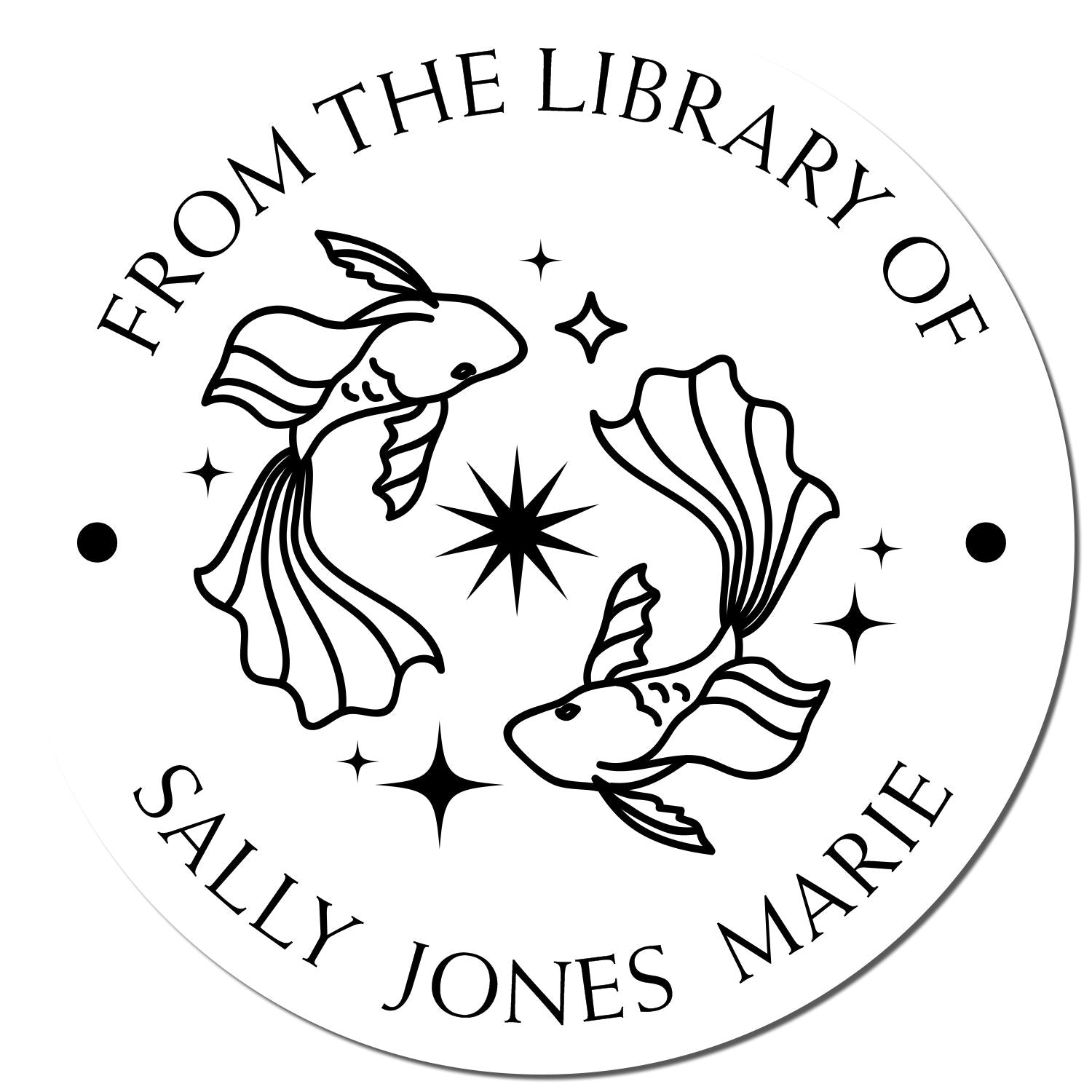 PSI Pre-Inked Pisces Swimming Fish Personalized Bookworm Stamper - Engineer Seal Stamps