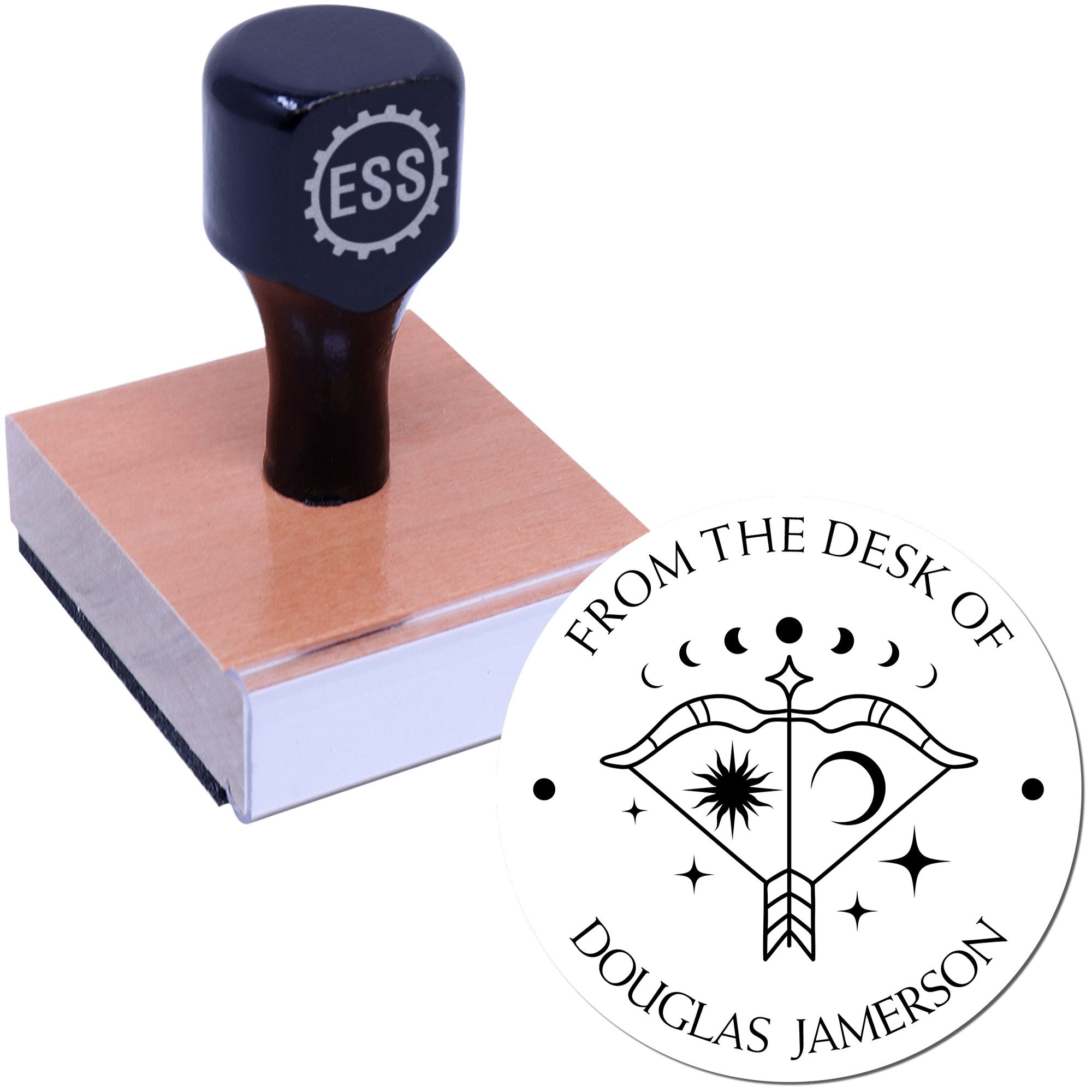 Wood Handle Sagittarius Bow and Arrow Custom Made Bookplate Stamp