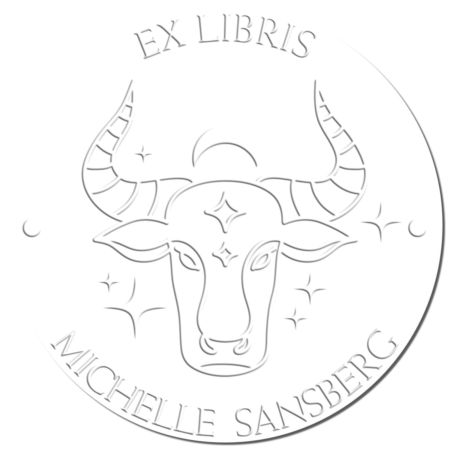 Soft Taurus with Half Moon Custom Bibliophile Paper Embosser - Engineer Seal Stamps