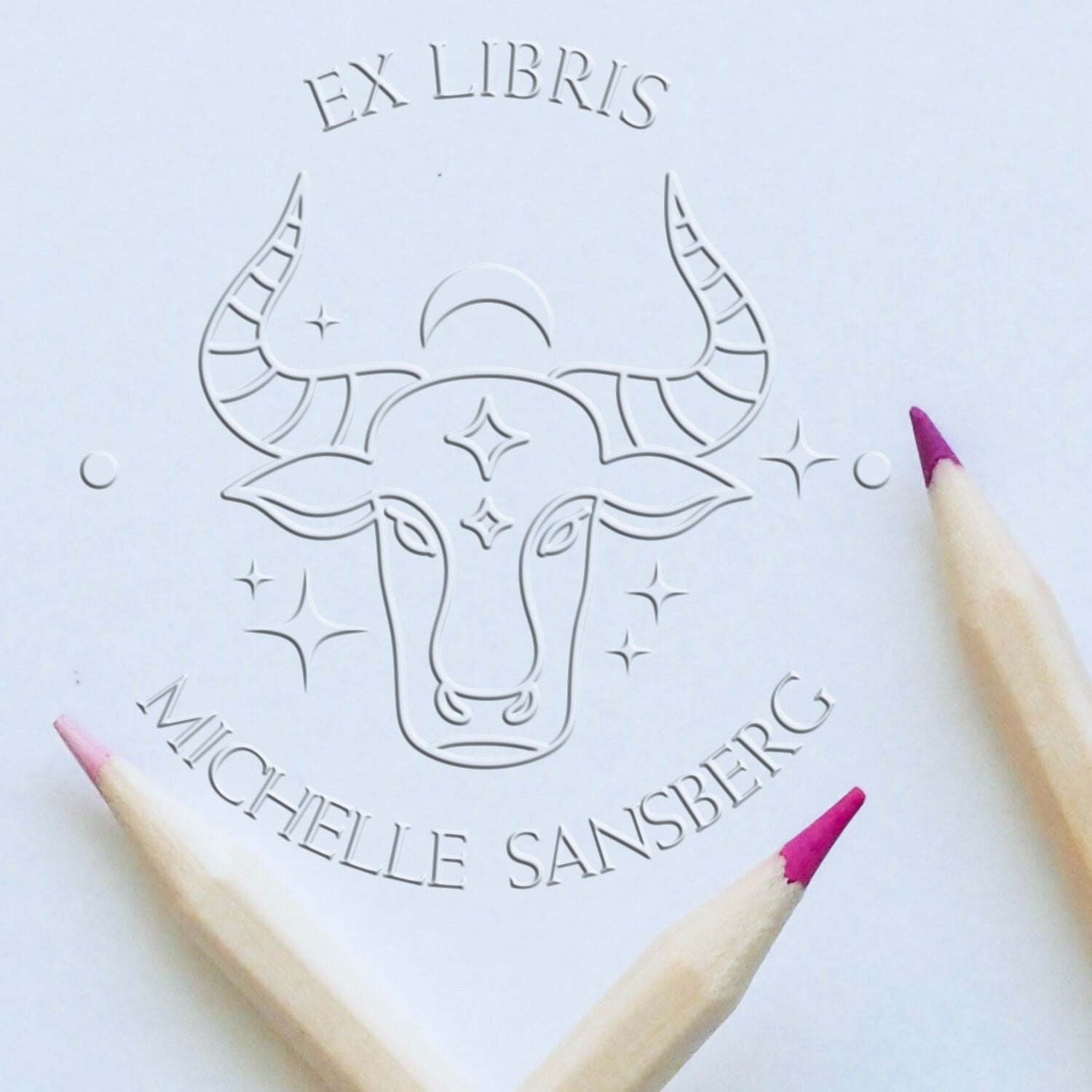 Desk Taurus with Half Moon Custom From The Library Of Embossed Stamp - Engineer Seal Stamps