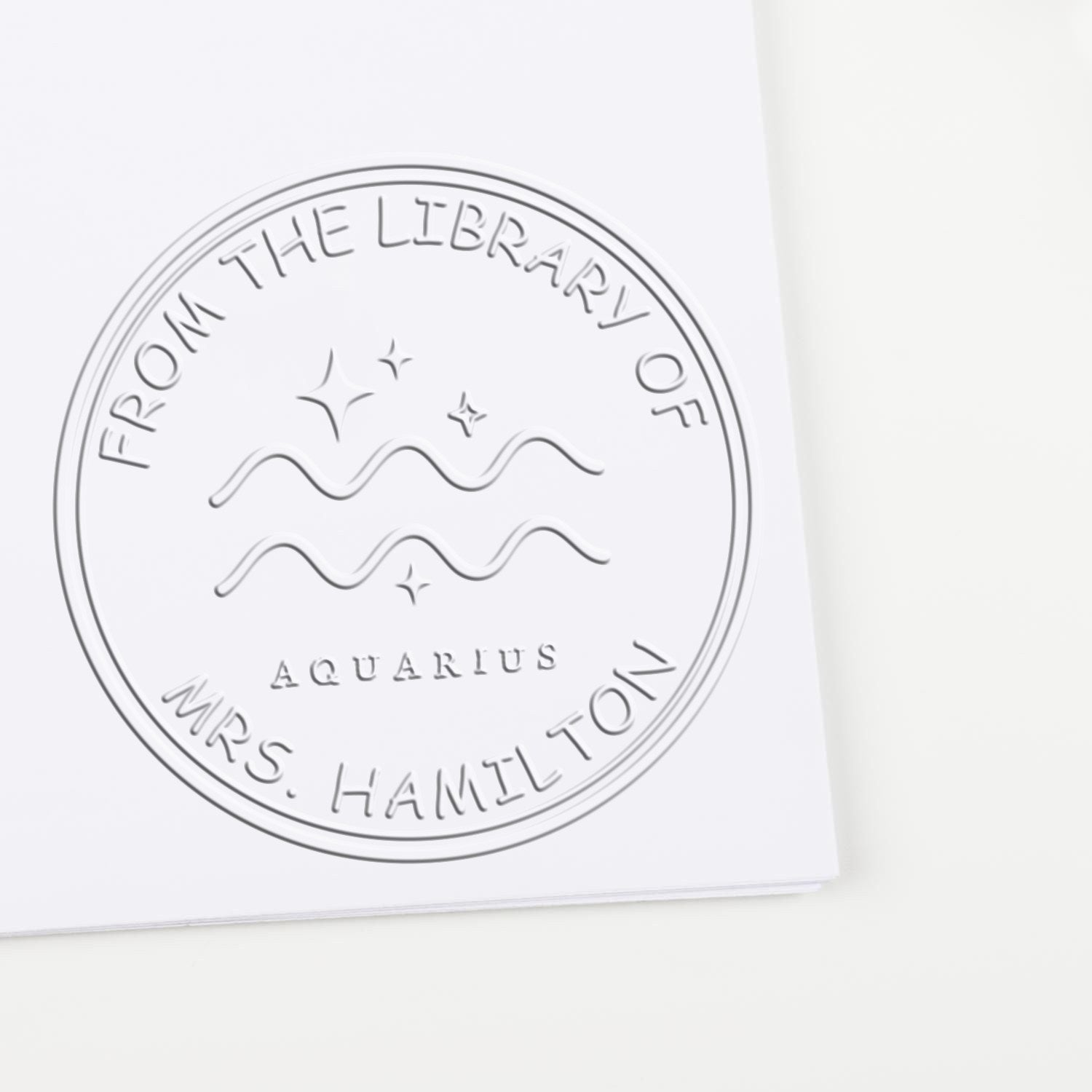 Soft Aquarius Library with Stars Custom Made This Book Belongs To Paper Embosser