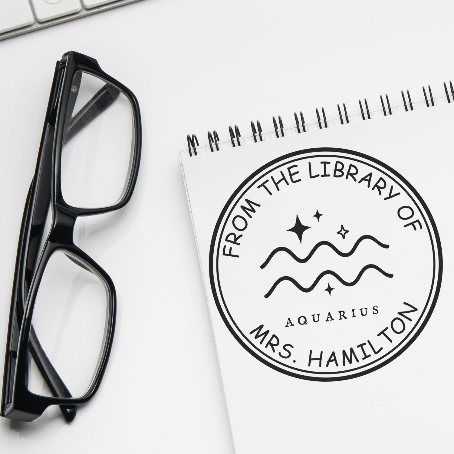 Wood Handle Aquarius Library with Stars Customized Book Library Stamper - Engineer Seal Stamps