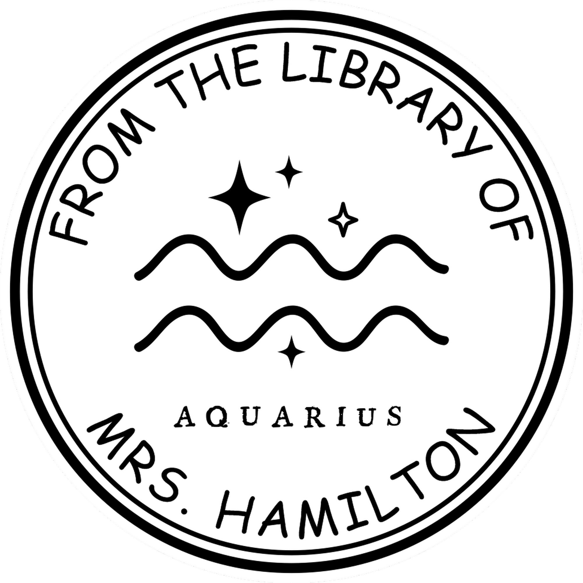 Wood Handle Aquarius Library with Stars Customized Book Library Stamper
