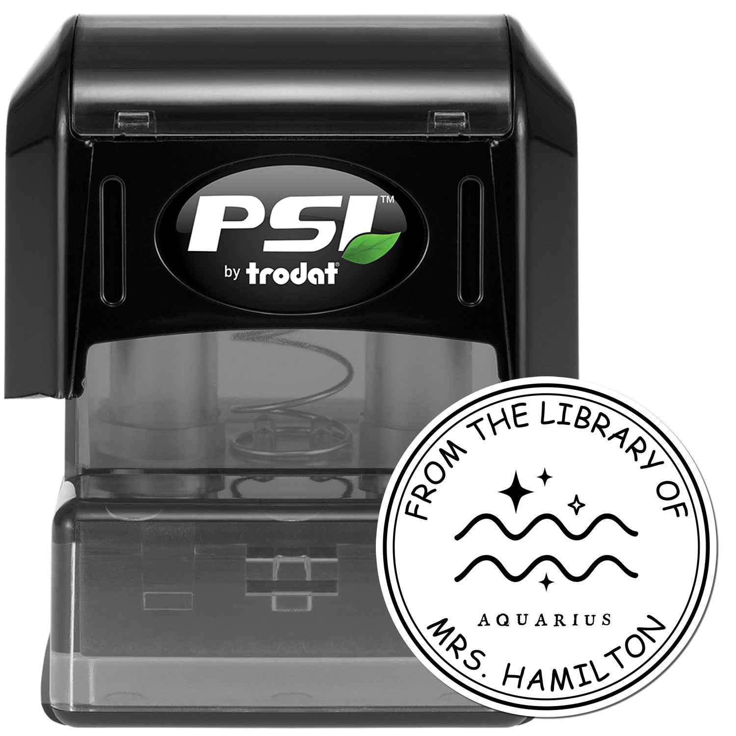 PSI Pre-Inked Aquarius Library with Stars Custom Book Lover Stamper - Engineer Seal Stamps