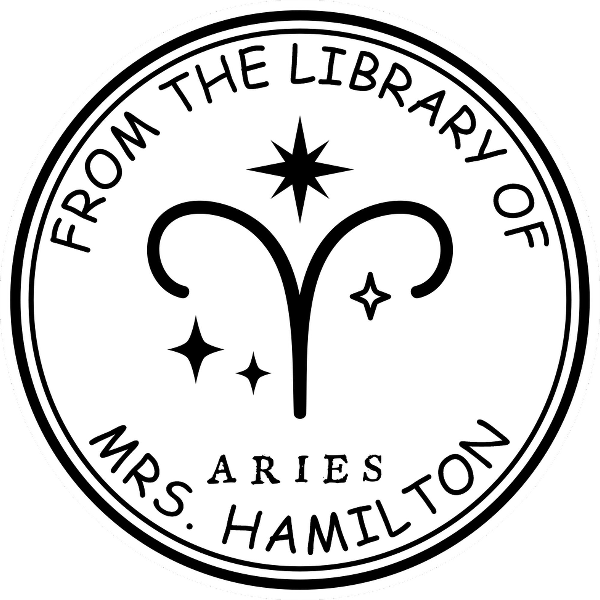 Wood Handle Aries Library with Stars Customized Book Lover Stamp