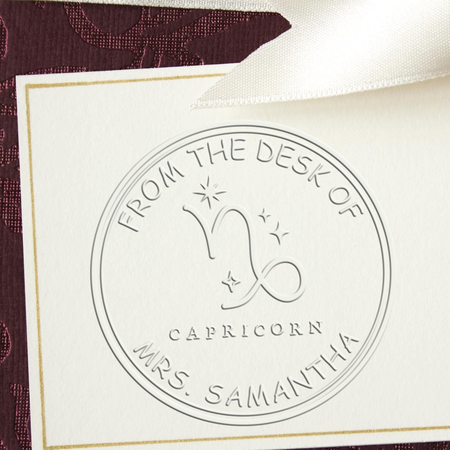 Desk Capricorn Library with Stars Personalized Bookplate Embosser - Engineer Seal Stamps