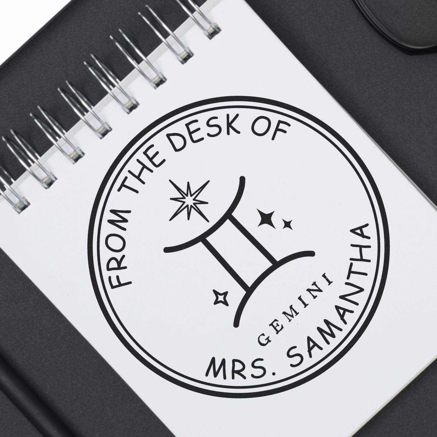 Wood Handle Gemini Library with Stars Customized Book Name Stamper - Engineer Seal Stamps