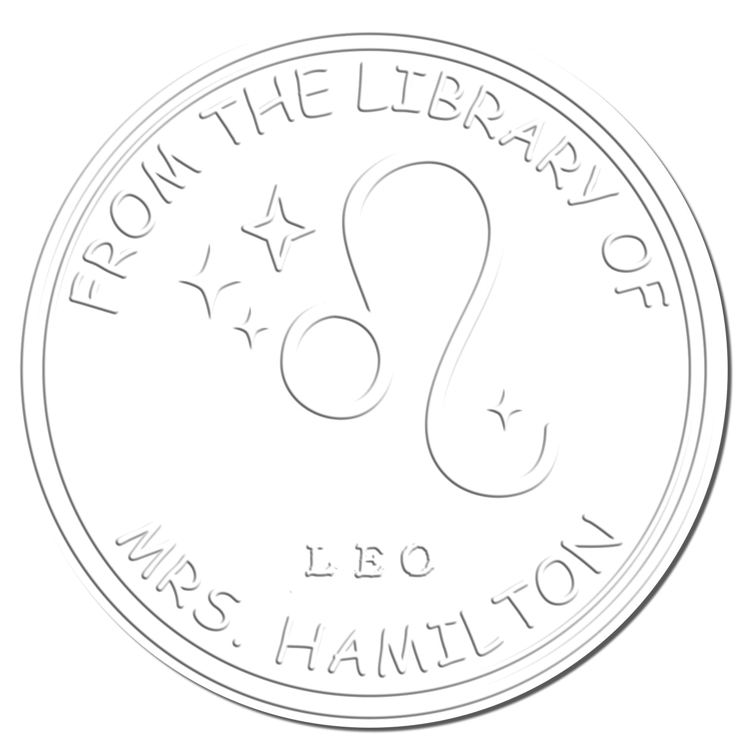 Soft Leo Library with Stars Personalized Belongs To Embossing Stamp - Engineer Seal Stamps