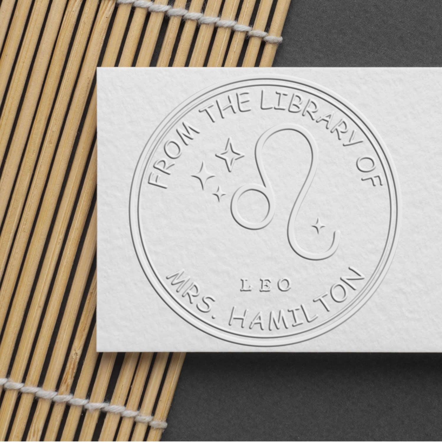 Soft Leo Library with Stars Personalized Belongs To Embossing Stamp - Engineer Seal Stamps