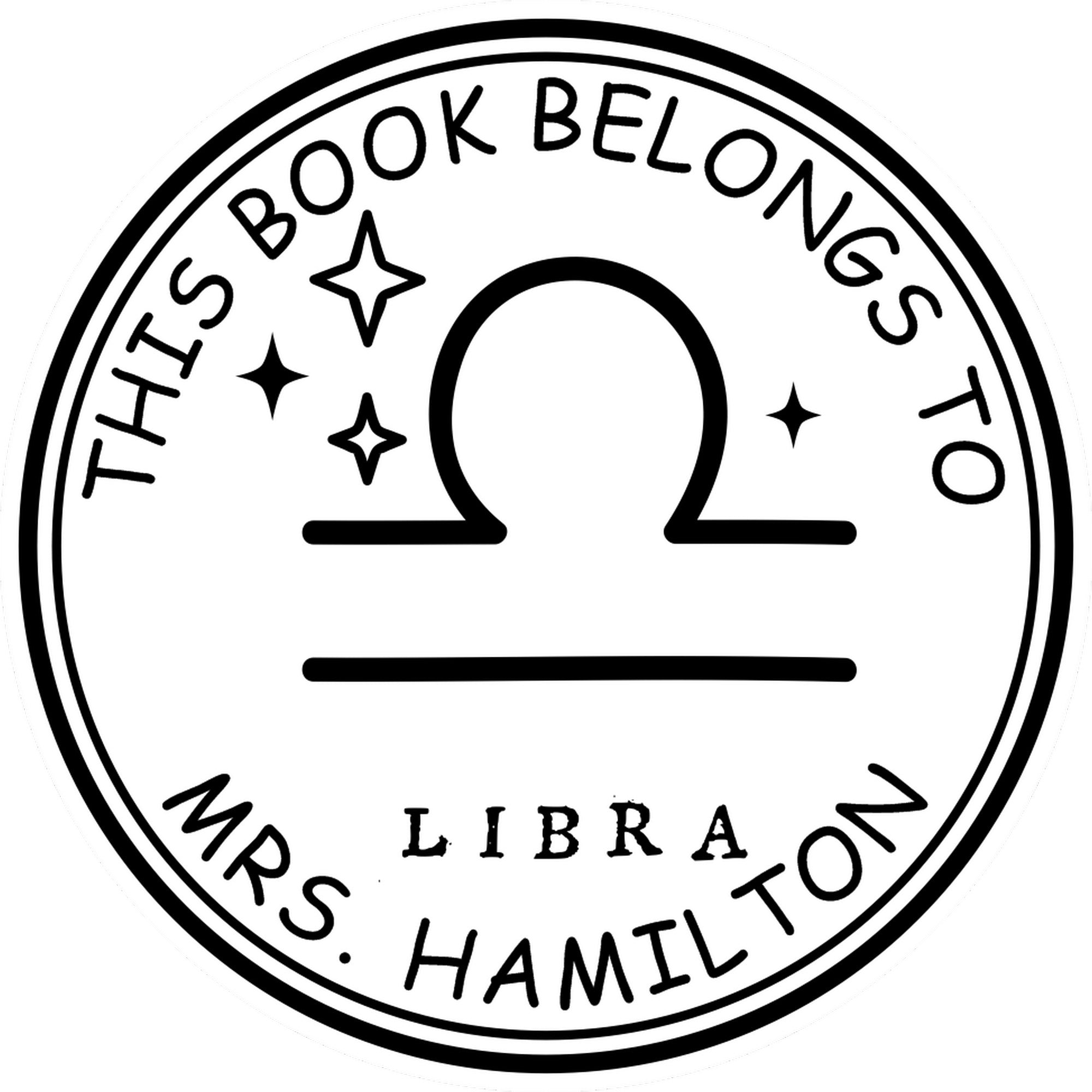 Pre-Inked Libra Library with Stars Custom Private Library Stamper - Engineer Seal Stamps