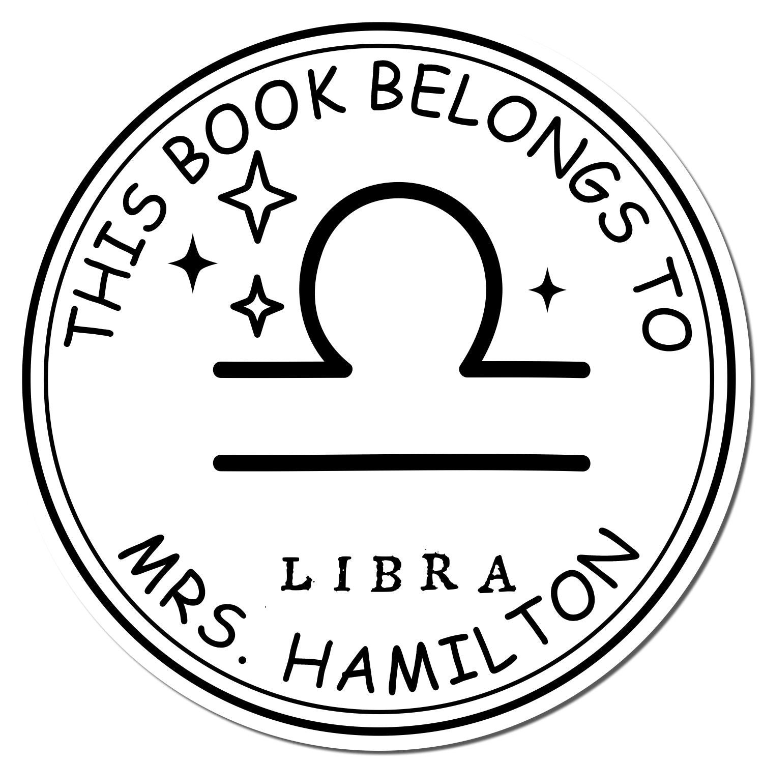 Wood Handle Libra Library with Stars Customized Book Ownership Stamper - Engineer Seal Stamps