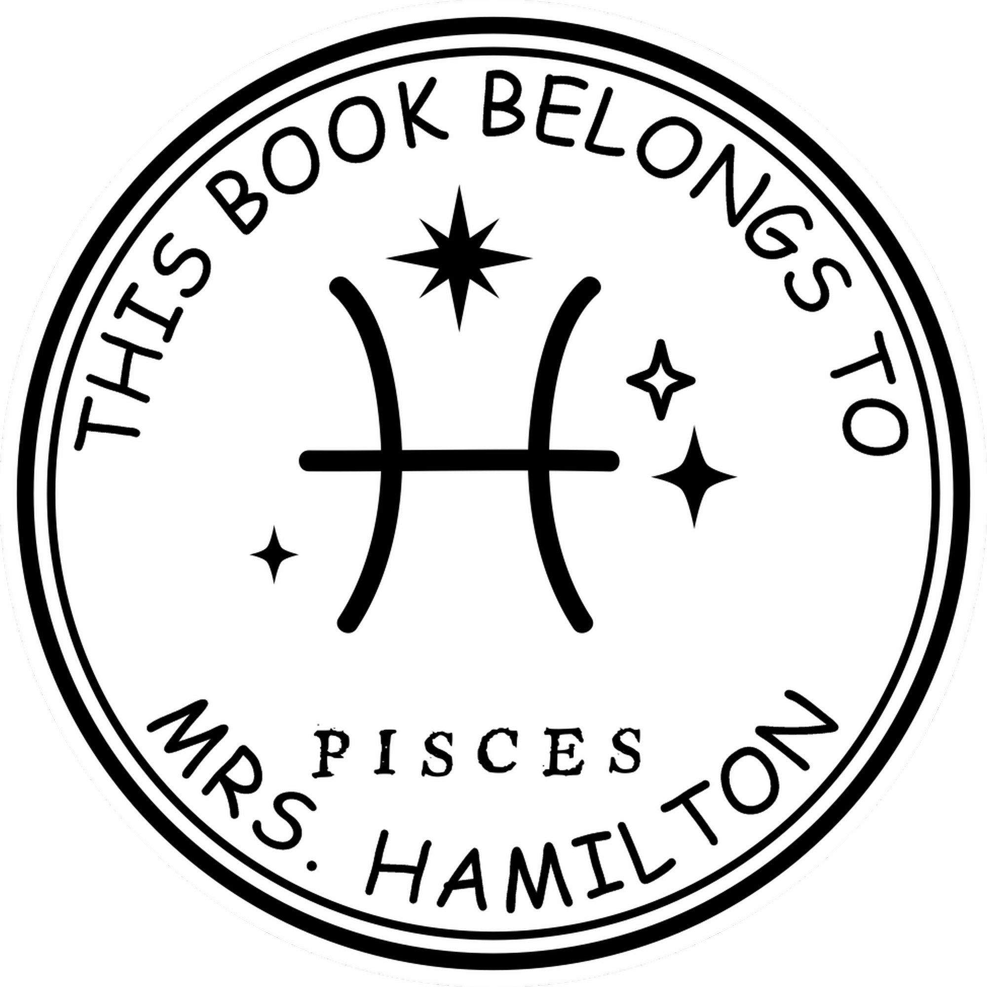 Wood Handle Pisces Library with Stars Customized Book Ownership Label Stamp - Engineer Seal Stamps