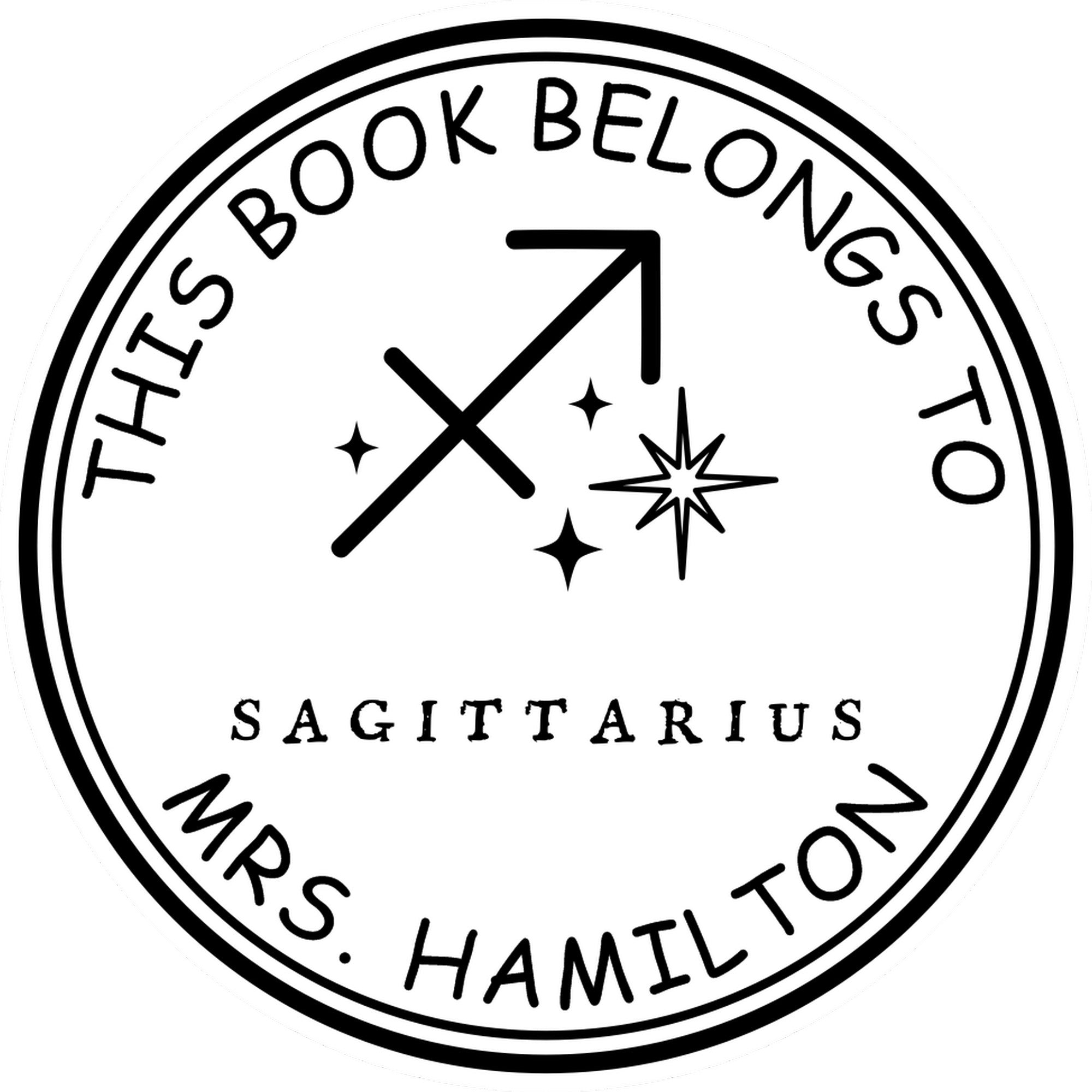 Wood Handle Sagittarius Library with Stars Customized Book Ownership Label Stamper