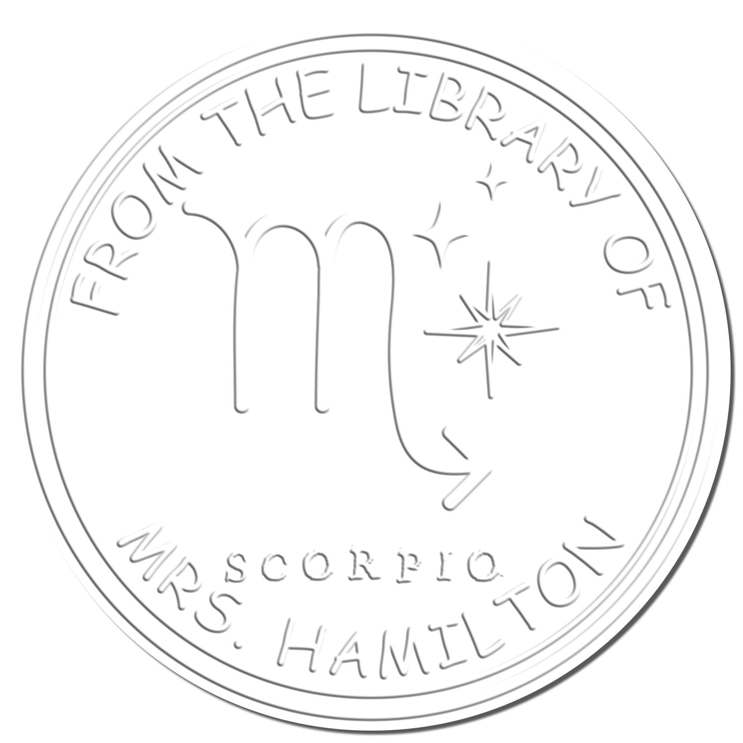Hybrid Scorpio Library with Stars Personalized Book Name Embosser - Engineer Seal Stamps