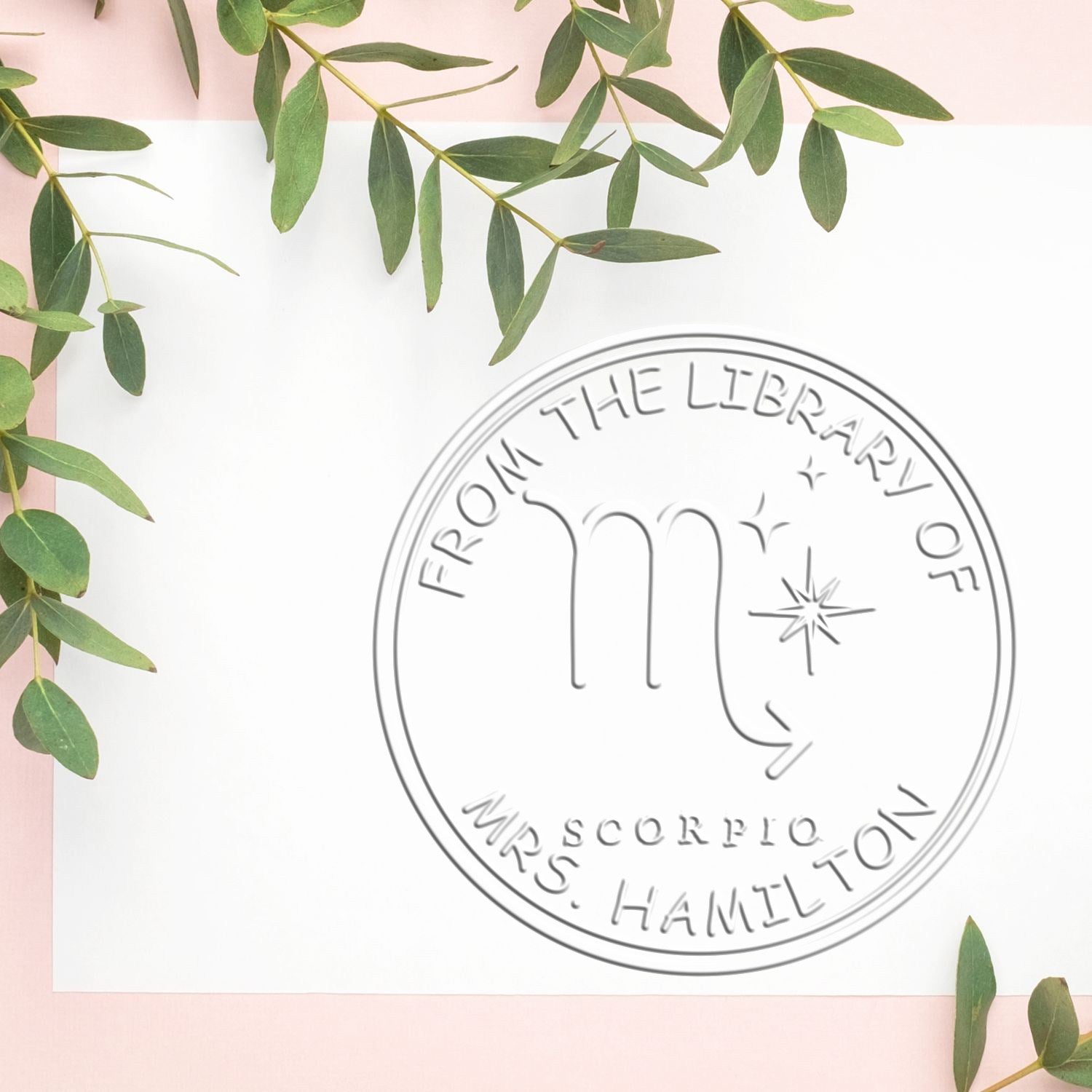 Soft Scorpio Library with Stars Personalized Bibliophile Embosser - Engineer Seal Stamps