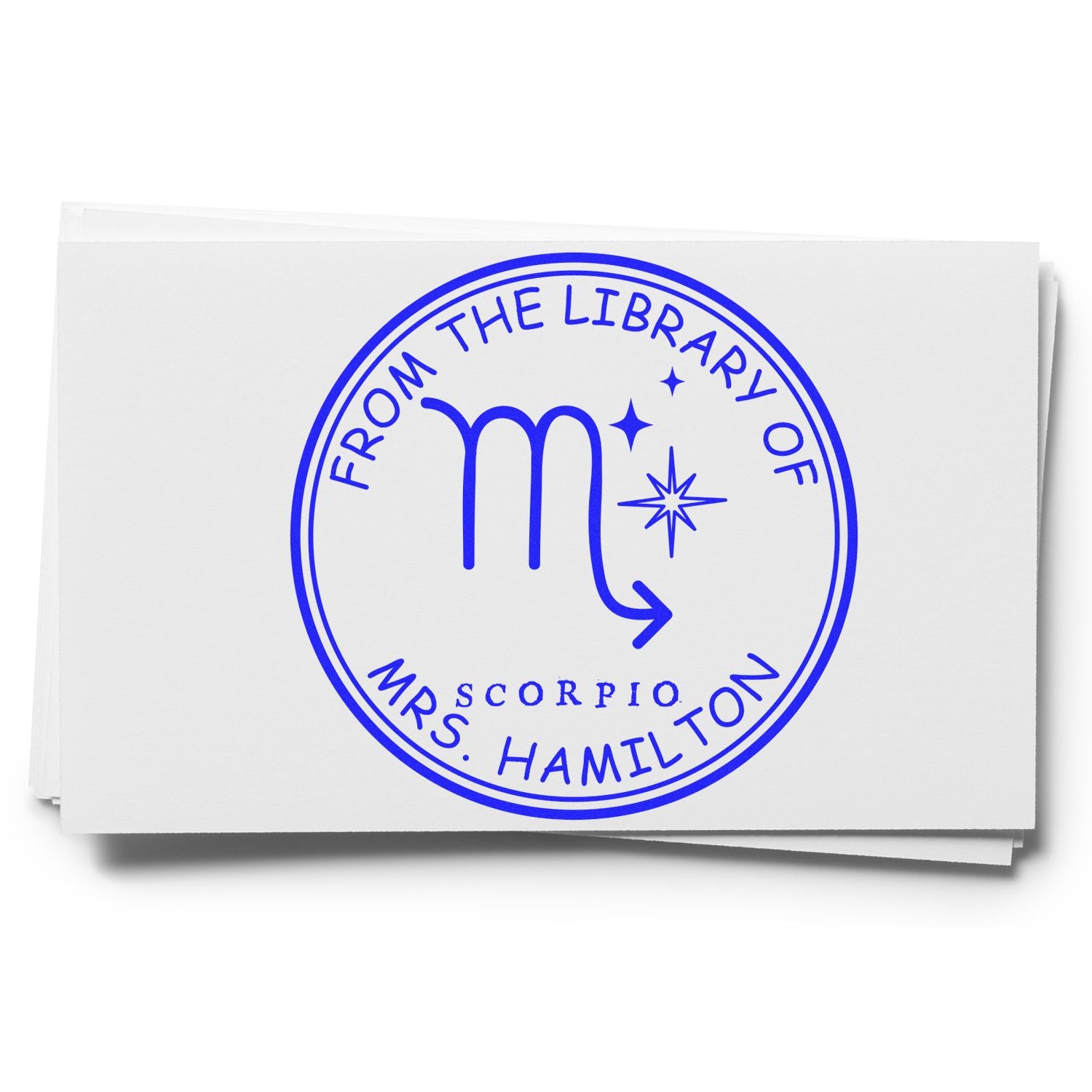 PSI Pre-Inked Scorpio Library with Stars Custom Bookplate Stamp - Engineer Seal Stamps