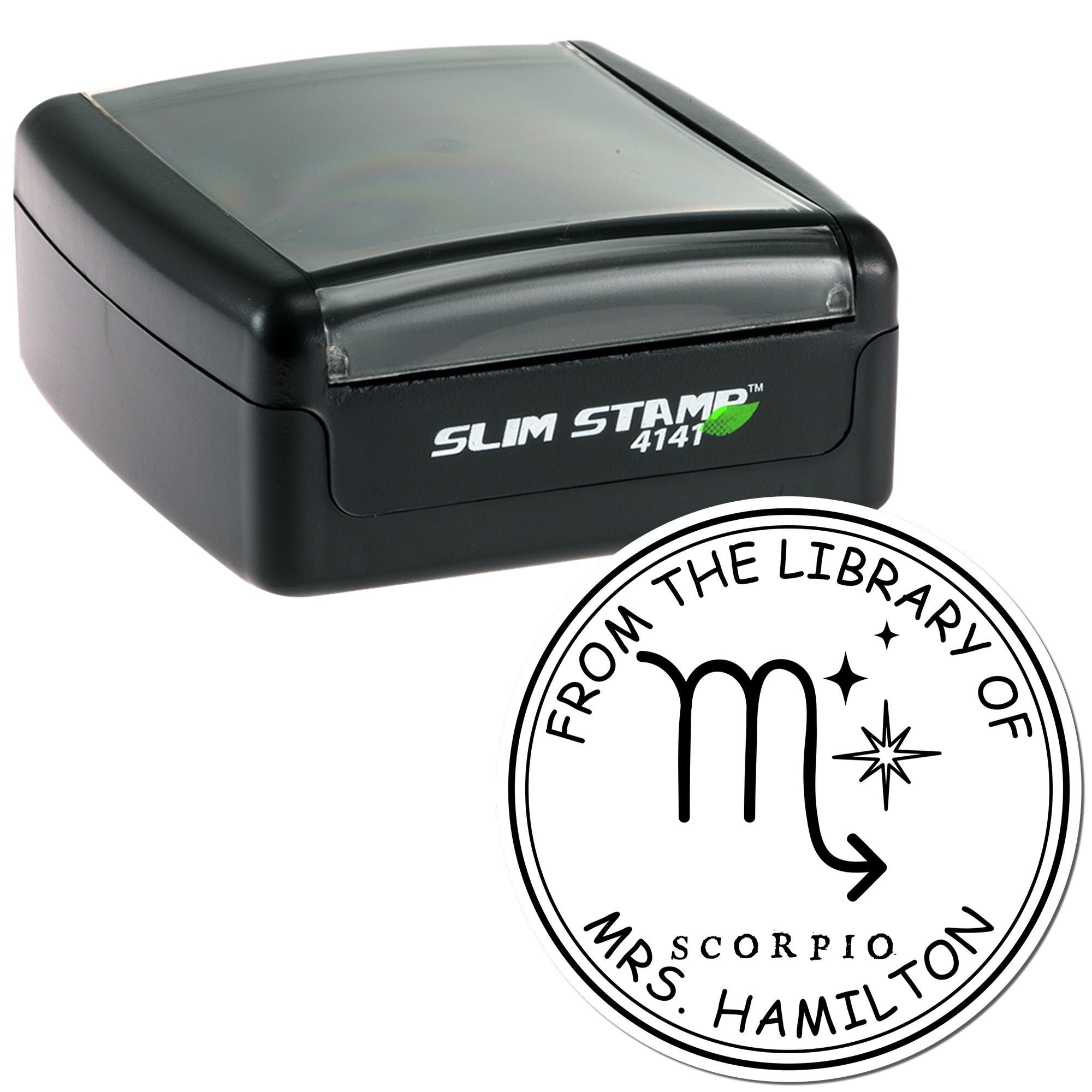 Pre-Inked Scorpio Library with Stars Custom Read It Love It Stamp - Engineer Seal Stamps