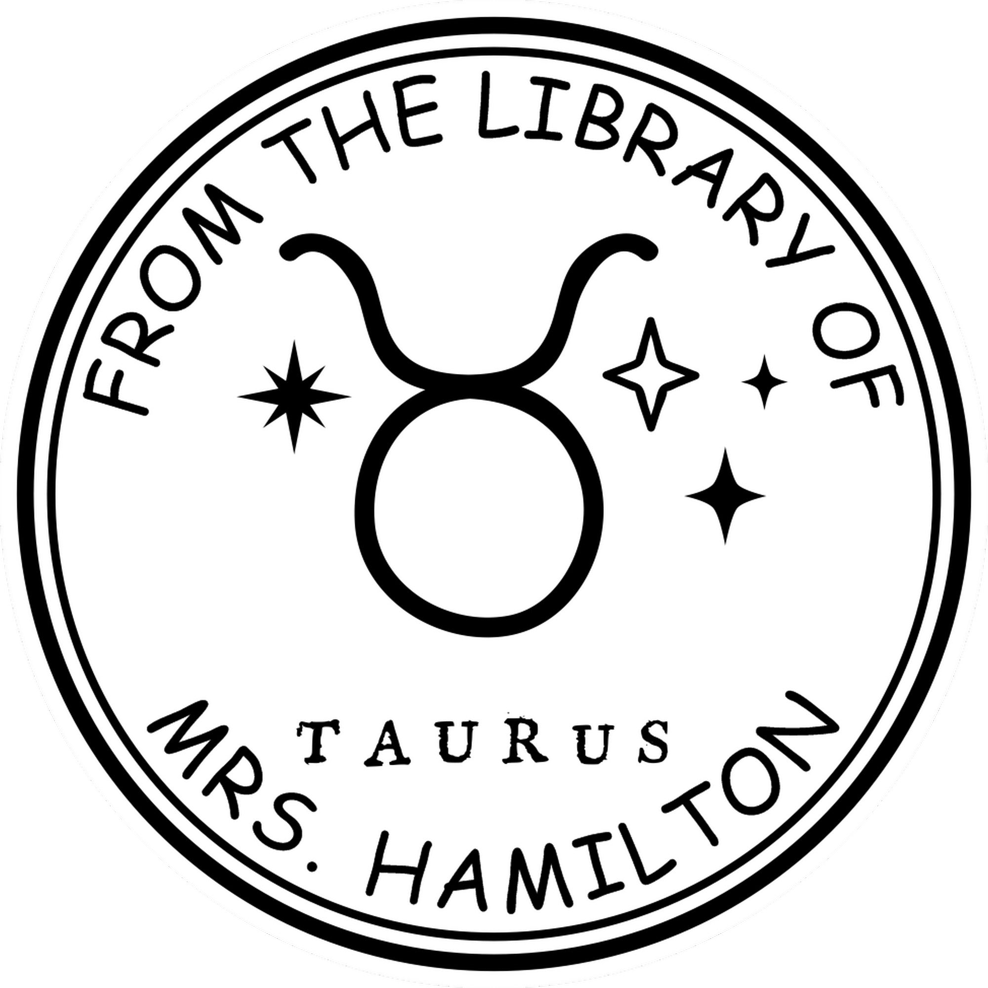 Wood Handle Taurus Library with Stars Customized Book Property Stamper