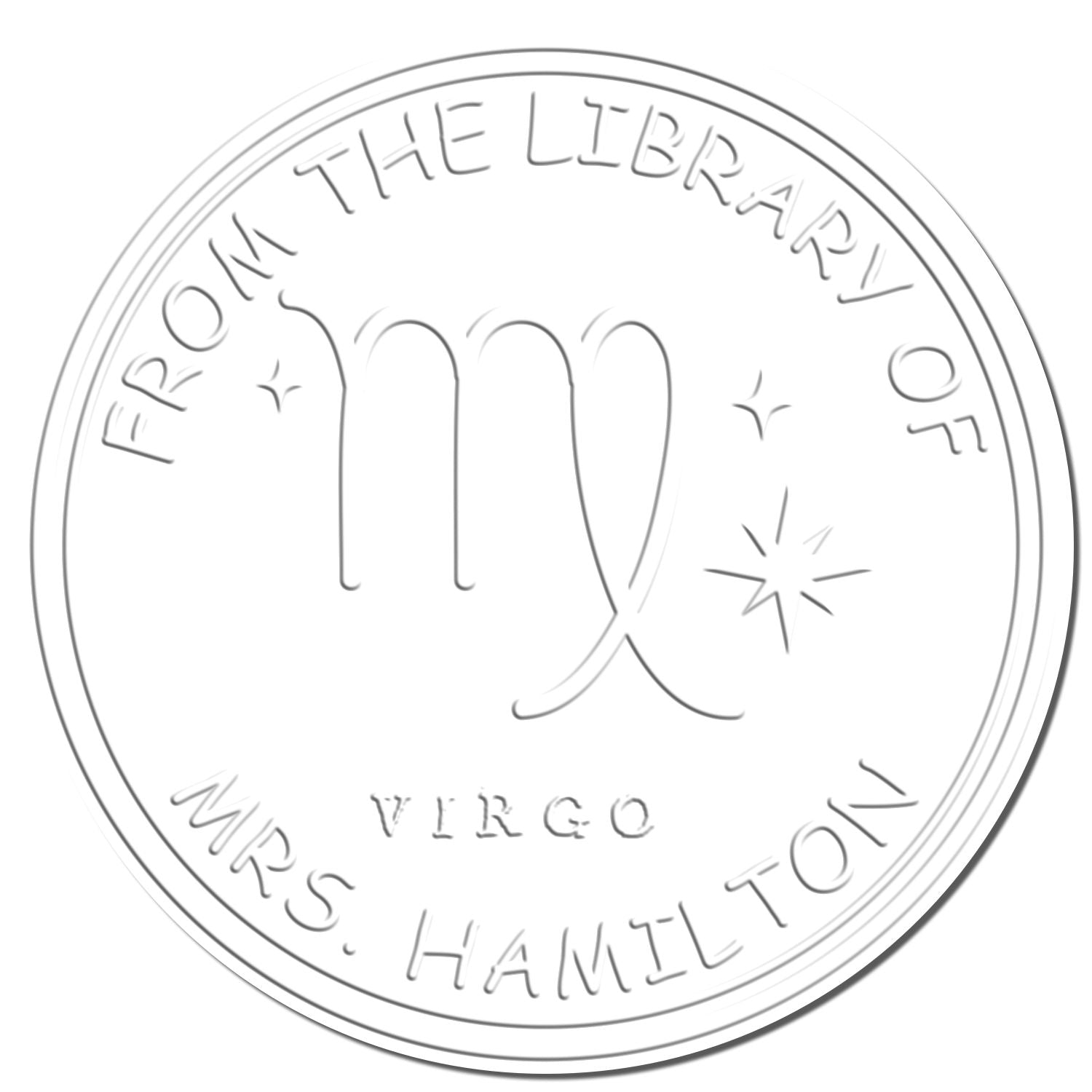 Soft Virgo Library with Stars Personalized Bibliophile Embossing Stamp - Engineer Seal Stamps