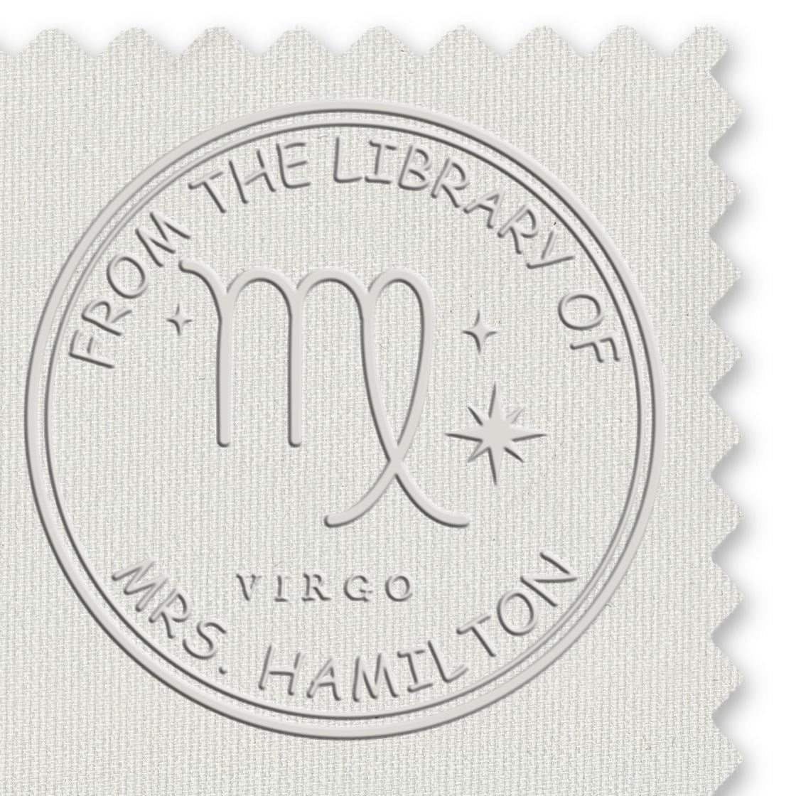 Soft Virgo Library with Stars Personalized Bibliophile Embossing Stamp - Engineer Seal Stamps
