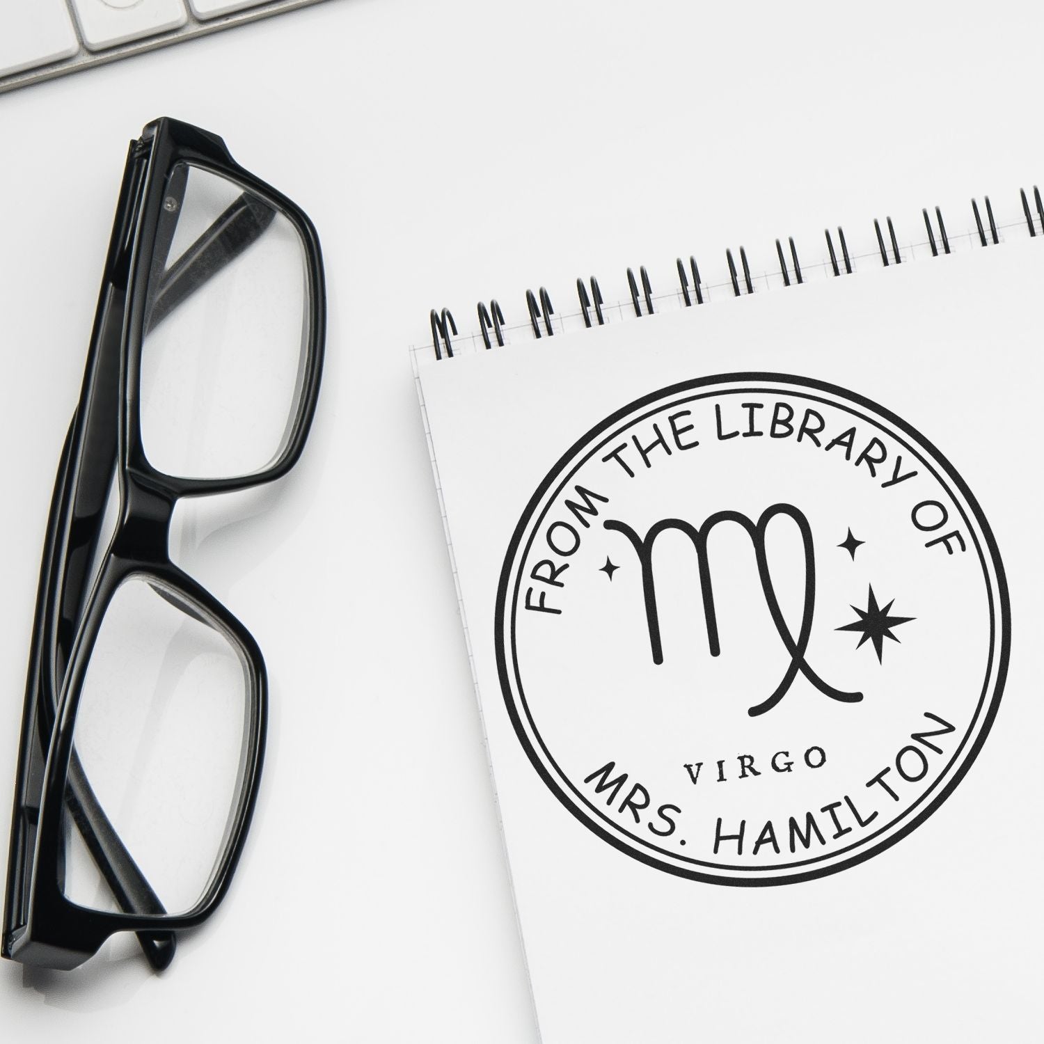 Wood Handle Virgo Library with Stars Customized Bookplate Stamp - Engineer Seal Stamps