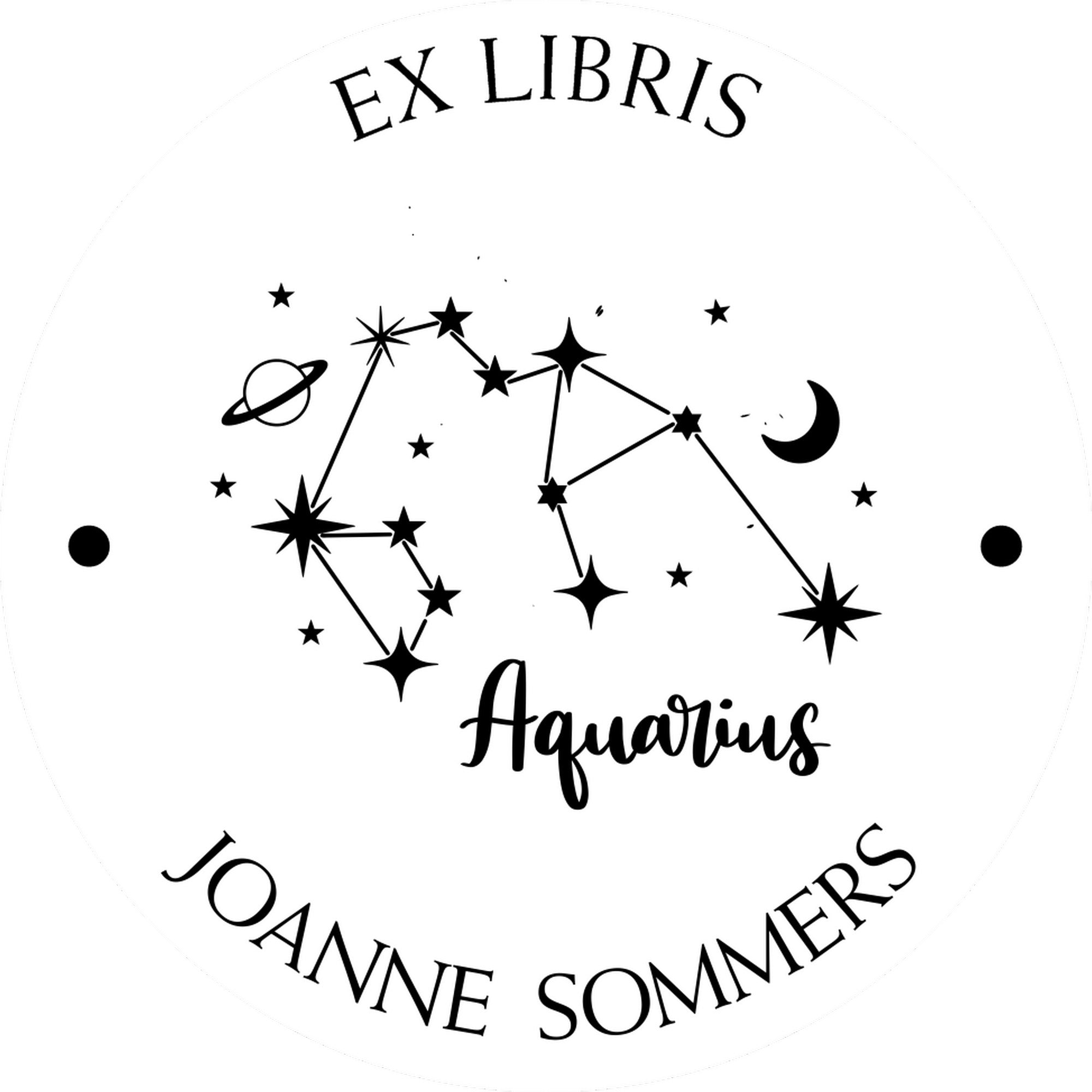 Wood Handle Aquarius Constellation with Planet, Moon and Stars Custom Made From The Library Of Stamp