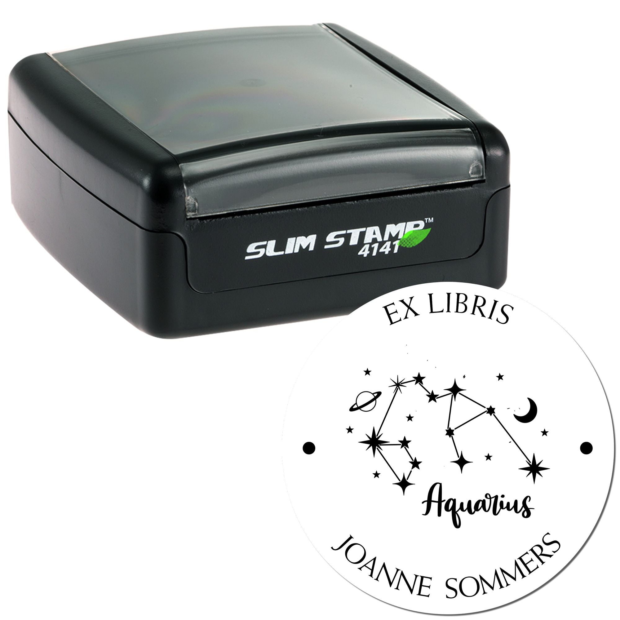 Pre-Inked Aquarius Constellation with Planet, Moon and Stars Customized Belongs To Stamper - Engineer Seal Stamps