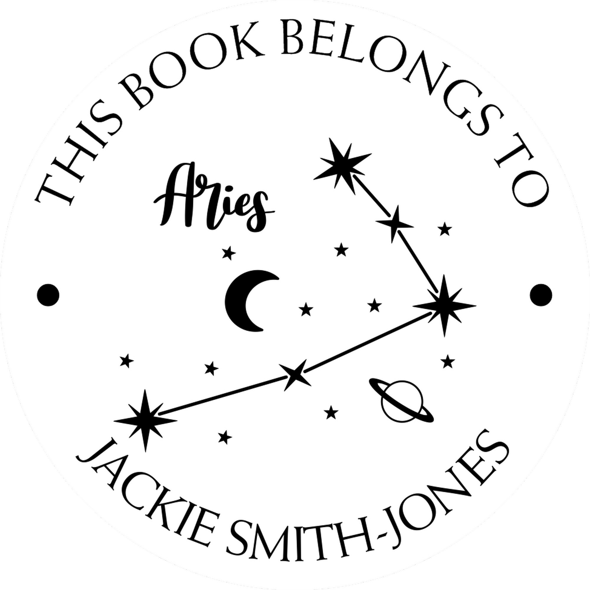 PSI Pre-Inked Aries Constellation with Planet, Moon and Stars Personalized Library Collection Stamper - Engineer Seal Stamps