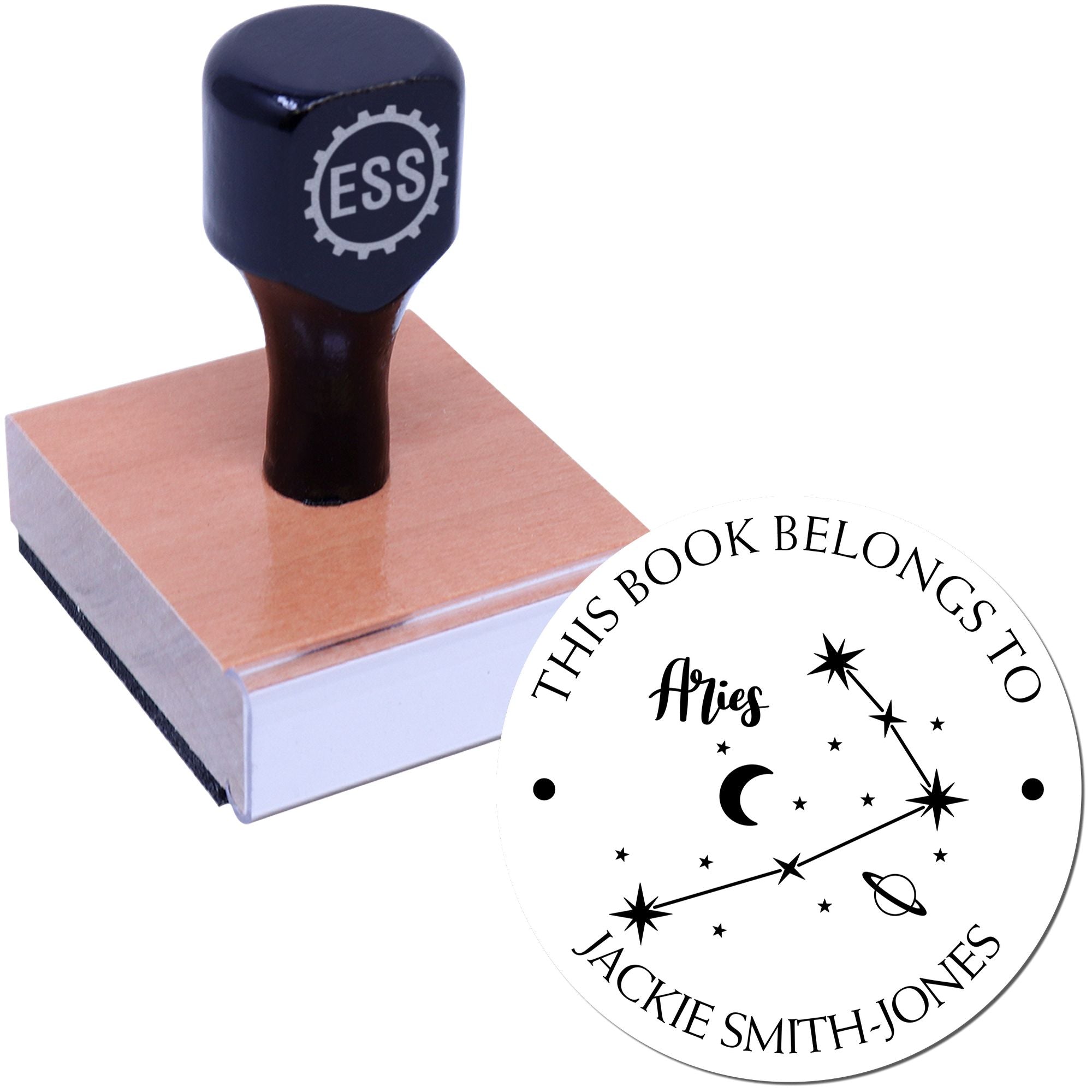Wood Handle Aries Constellation with Planet, Moon and Stars Custom Made From The Library Of Stamper