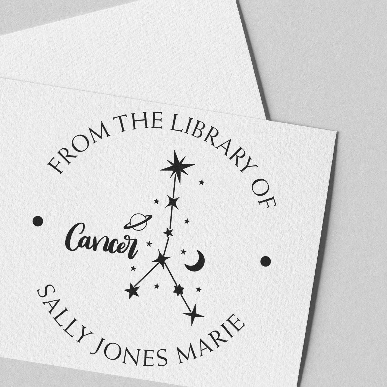 Self-Inking Cancer Constellation with Planet, Moon and Stars Custom Made This Book Belongs To Stamper - Engineer Seal Stamps