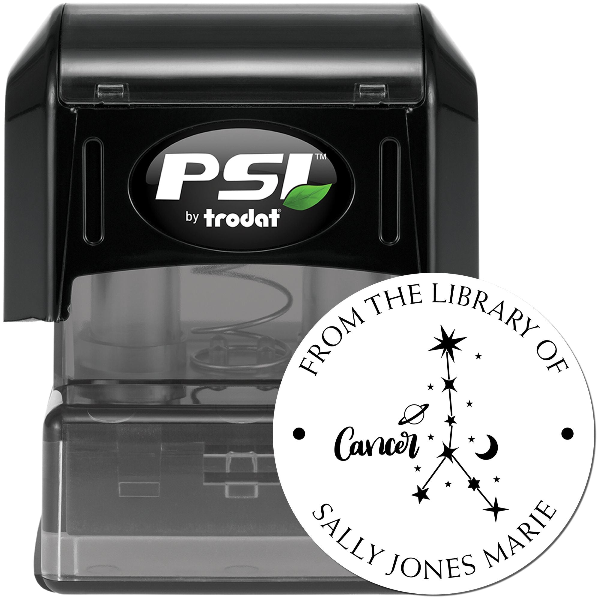 PSI Pre-Inked Cancer Constellation with Planet, Moon and Stars Personalized Library Name Stamp - Engineer Seal Stamps