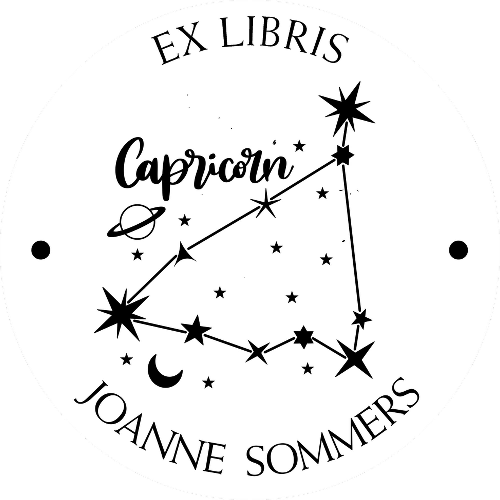 Wood Handle Capricorn Constellation with Planet, Moon and Stars Custom Made Library Stamper - Engineer Seal Stamps