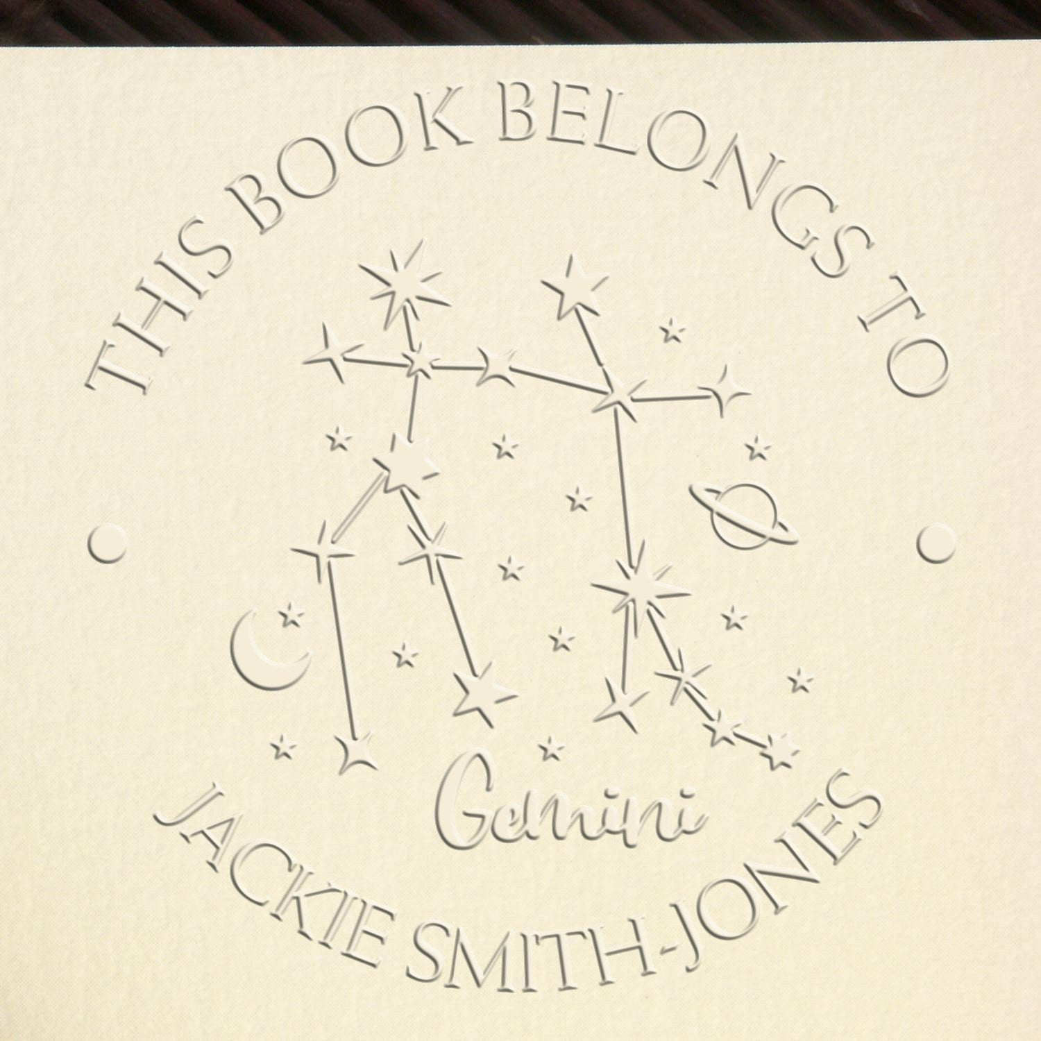 Soft Gemini Constellation with Planet, Moon and Stars Custom Book Paper Embosser