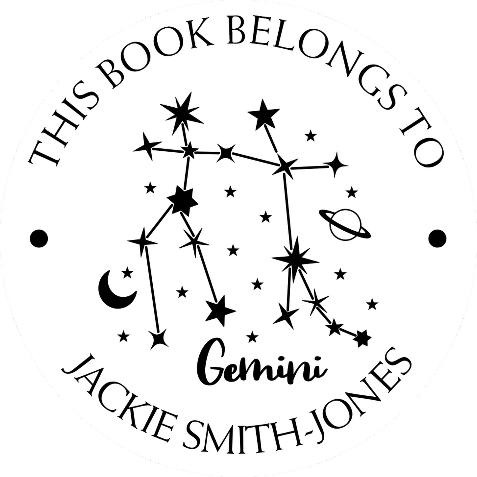Pre-Inked Gemini Constellation with Planet, Moon and Stars Customized Book Stamper - Engineer Seal Stamps