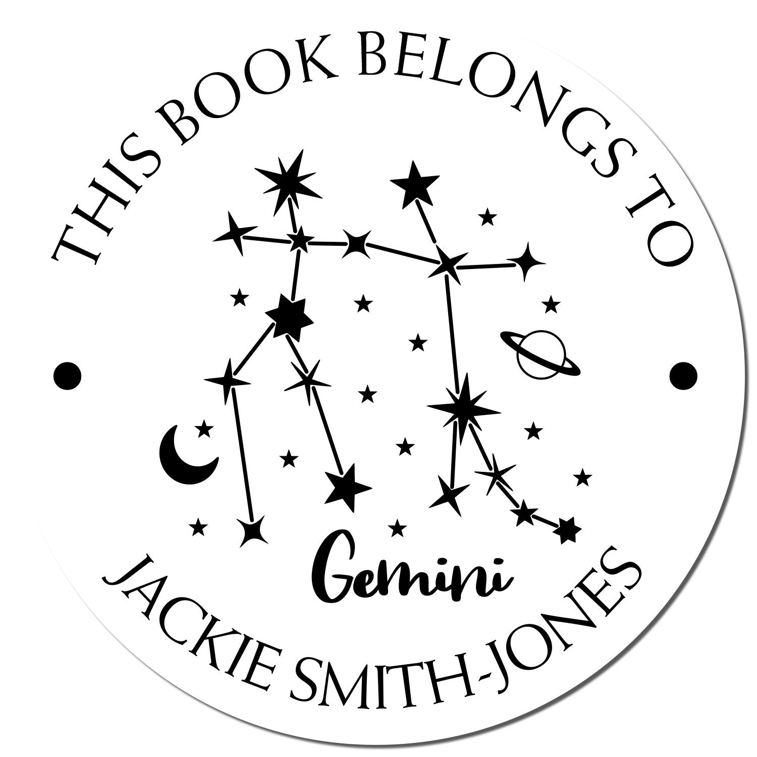 Wood Handle Gemini Constellation with Planet, Moon and Stars Custom Made Library Collection Stamp - Engineer Seal Stamps