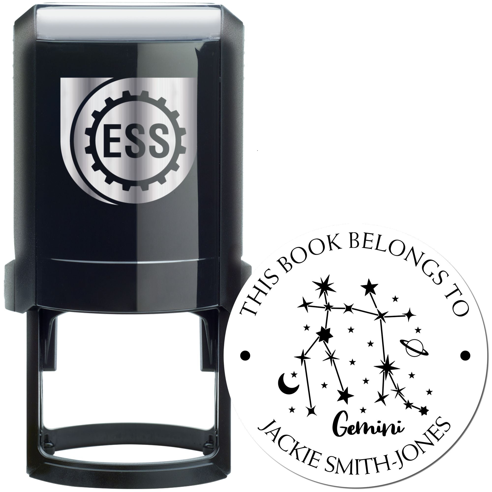 Self-Inking Gemini Constellation with Planet, Moon and Stars Personalized Belongs To Stamper - Engineer Seal Stamps