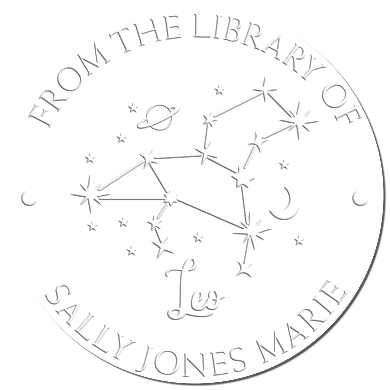 Soft Leo Constellation with Planet, Moon and Stars Custom Book Seal Press - Engineer Seal Stamps