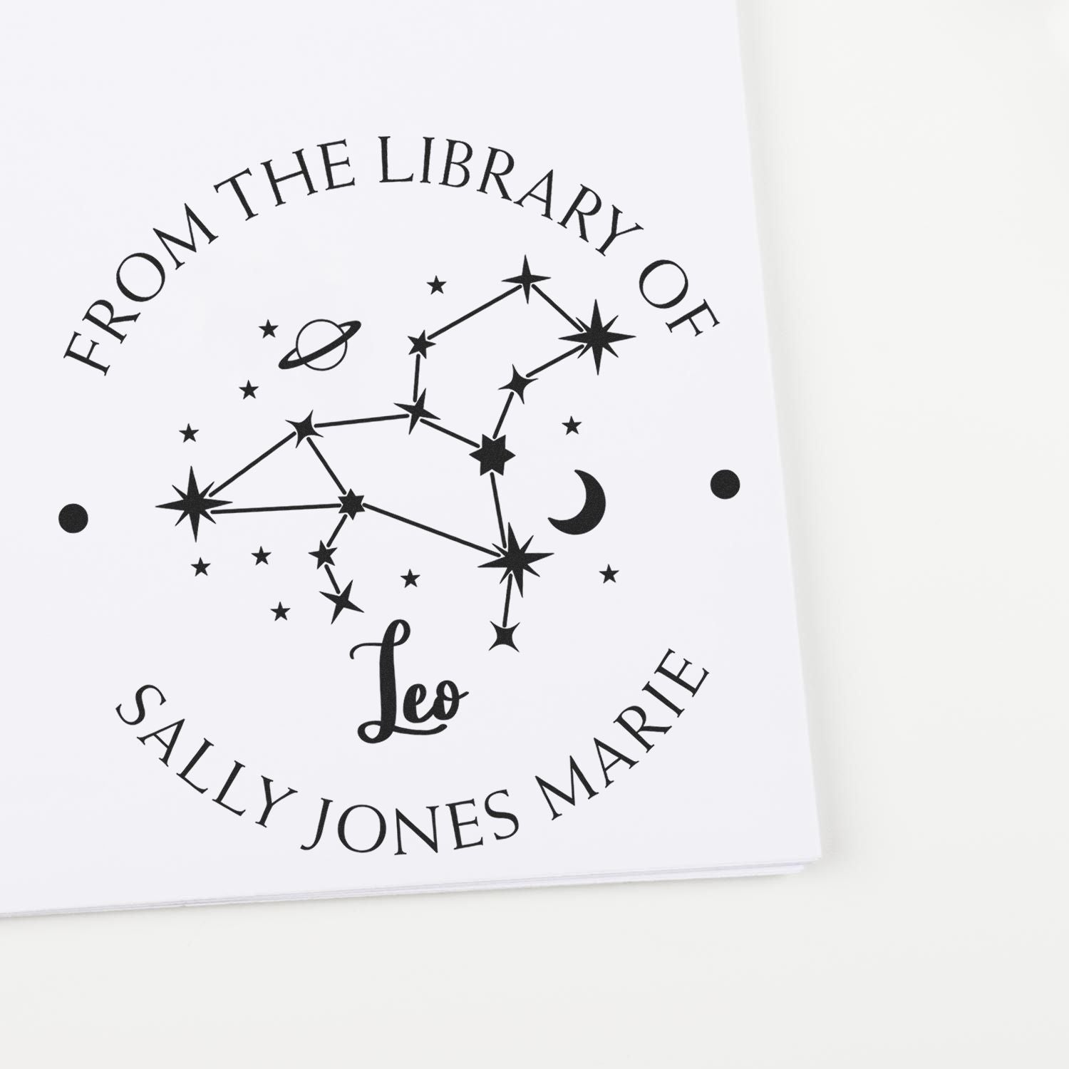 Self-Inking Leo Constellation with Planet, Moon and Stars Personalized Bibliophile Stamp - Engineer Seal Stamps
