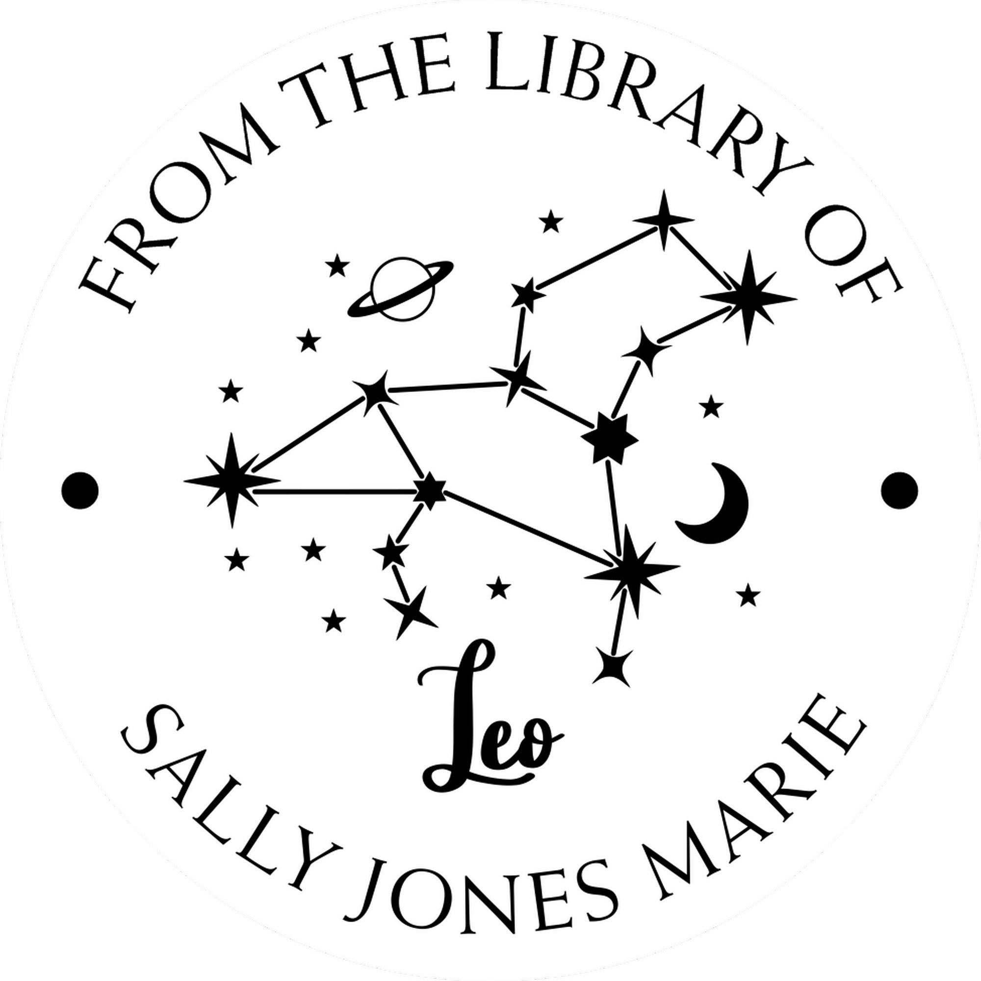 Wood Handle Leo Constellation with Planet, Moon and Stars Custom Made Library Collection Stamper - Engineer Seal Stamps