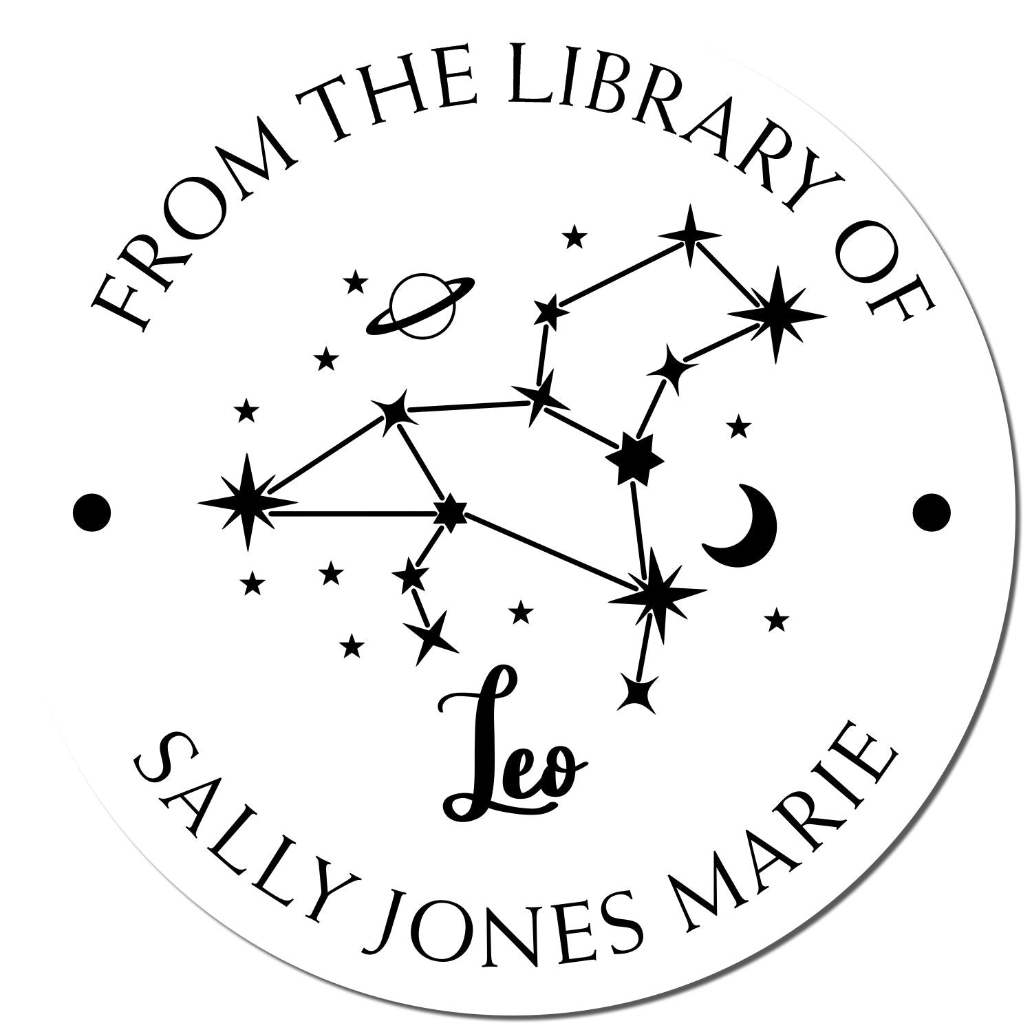 Self-Inking Leo Constellation with Planet, Moon and Stars Personalized Bibliophile Stamp - Engineer Seal Stamps